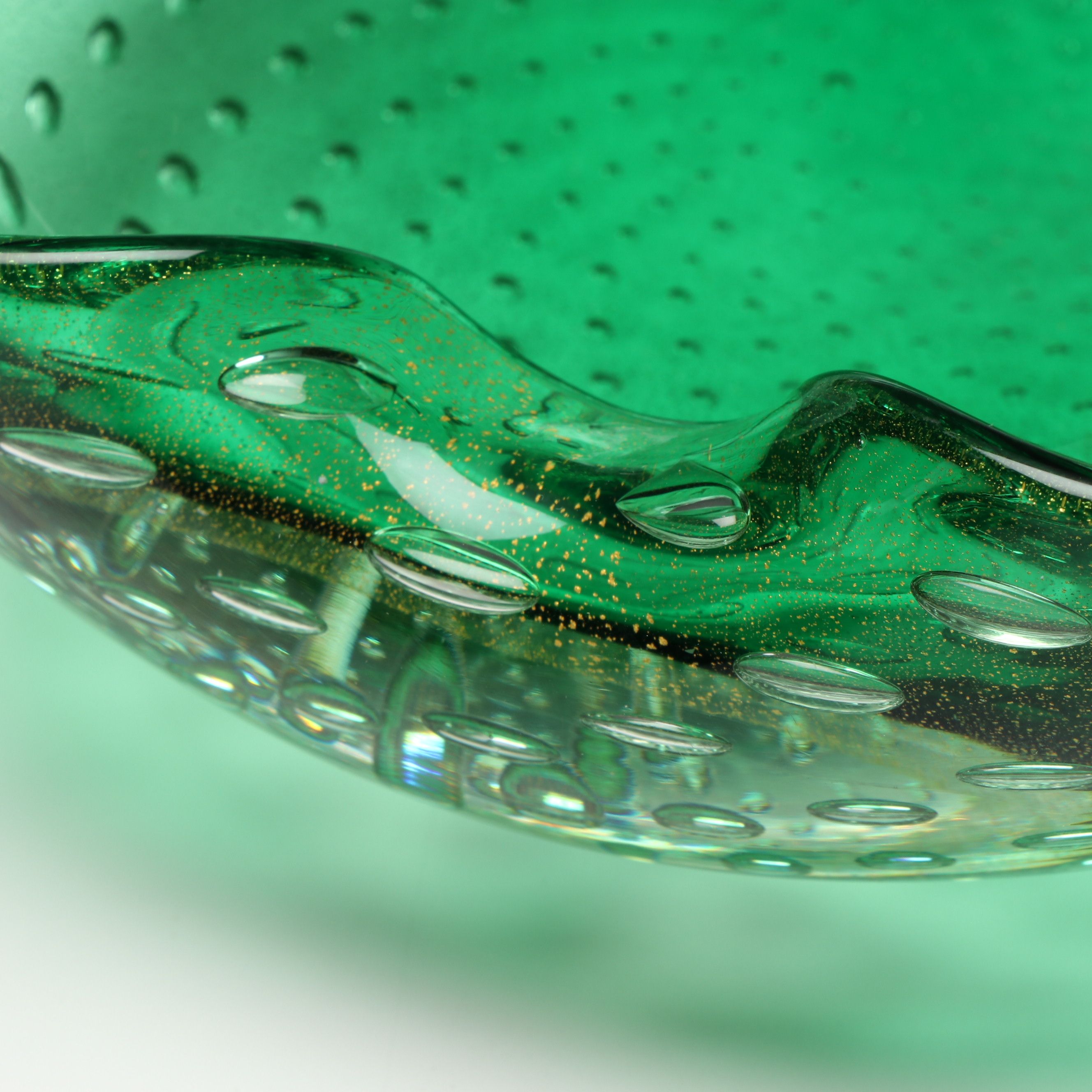 Murano Style Bullicante Green Art Glass Decorative Bowl