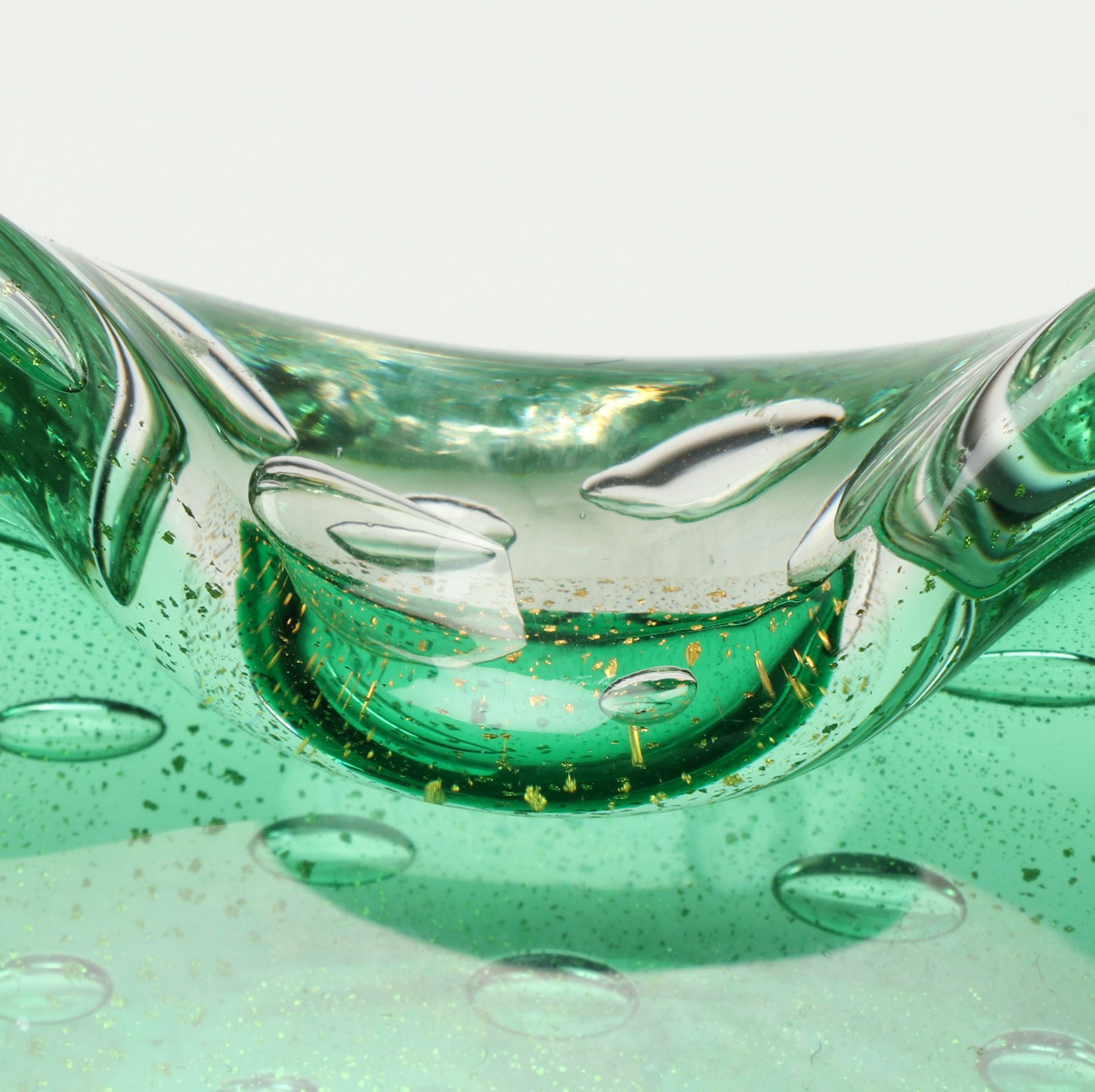 Murano Style Bullicante Green Art Glass Decorative Bowl
