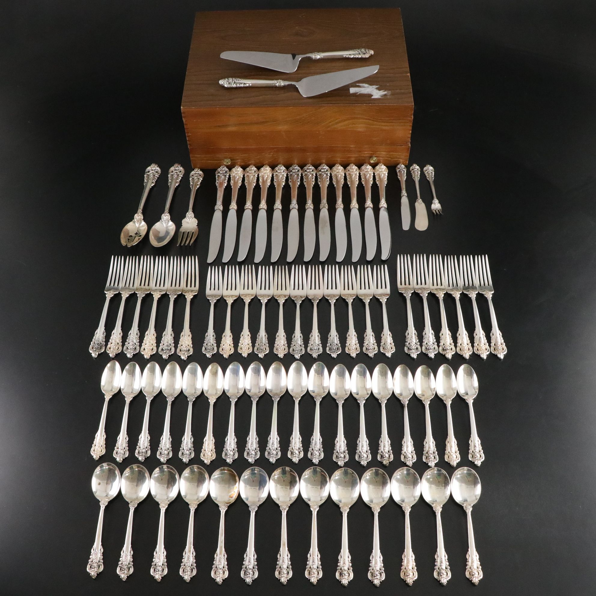 Wallace "Grand Baroque" Sterling Silver Flatware Set with Case