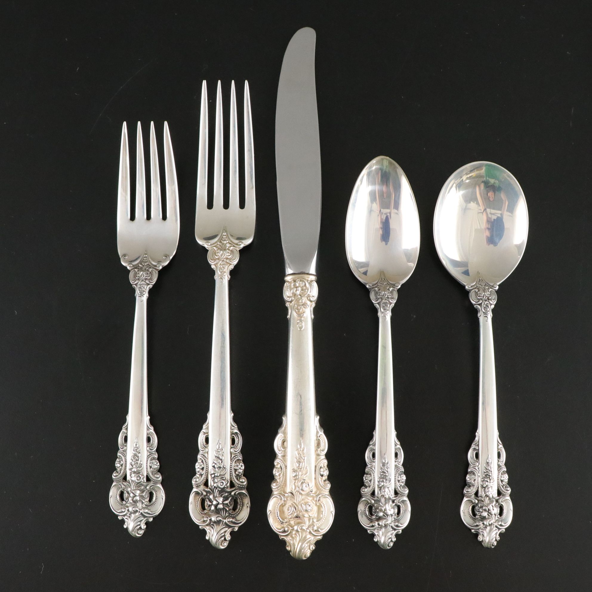 Wallace "Grand Baroque" Sterling Silver Flatware Set with Case