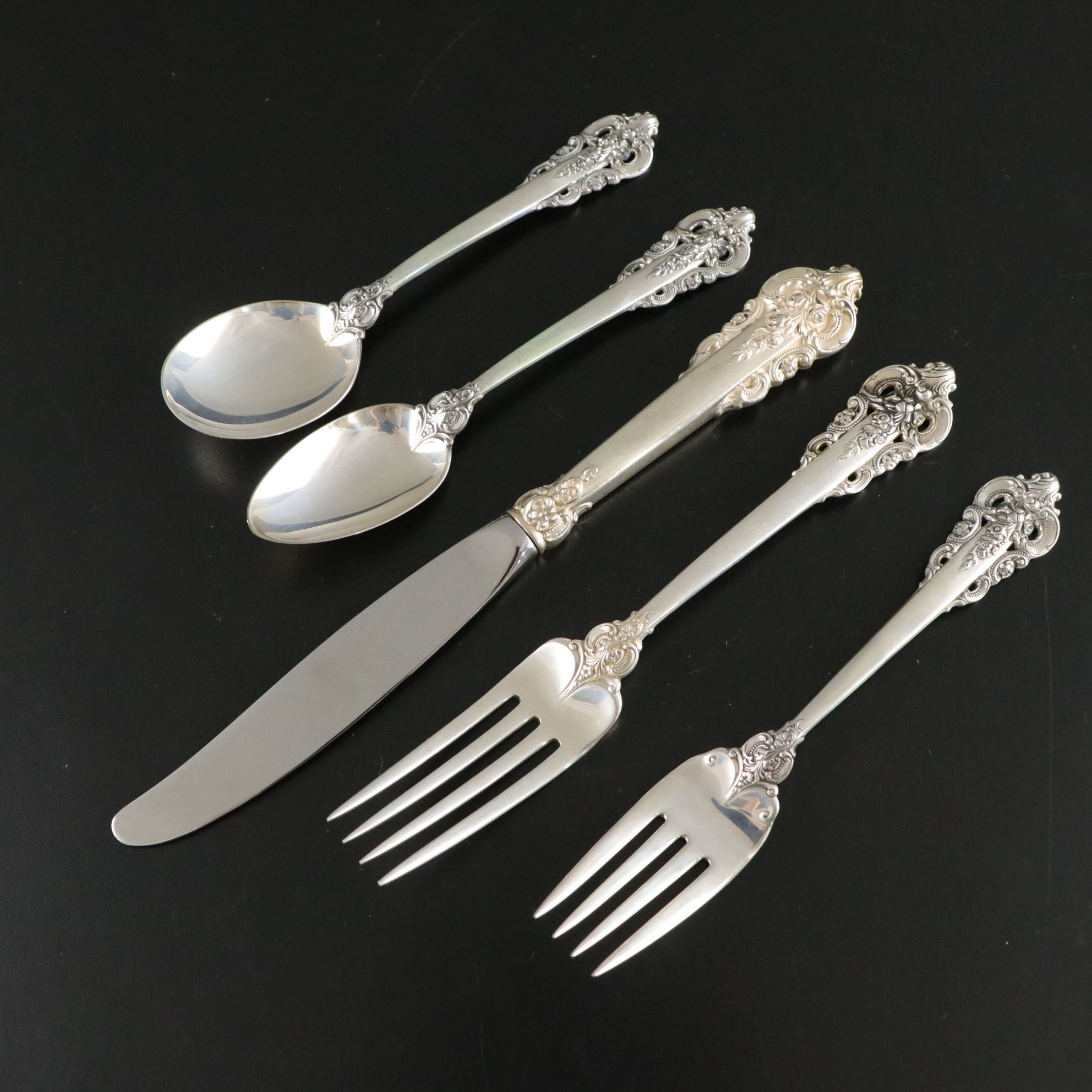 Wallace "Grand Baroque" Sterling Silver Flatware Set with Case