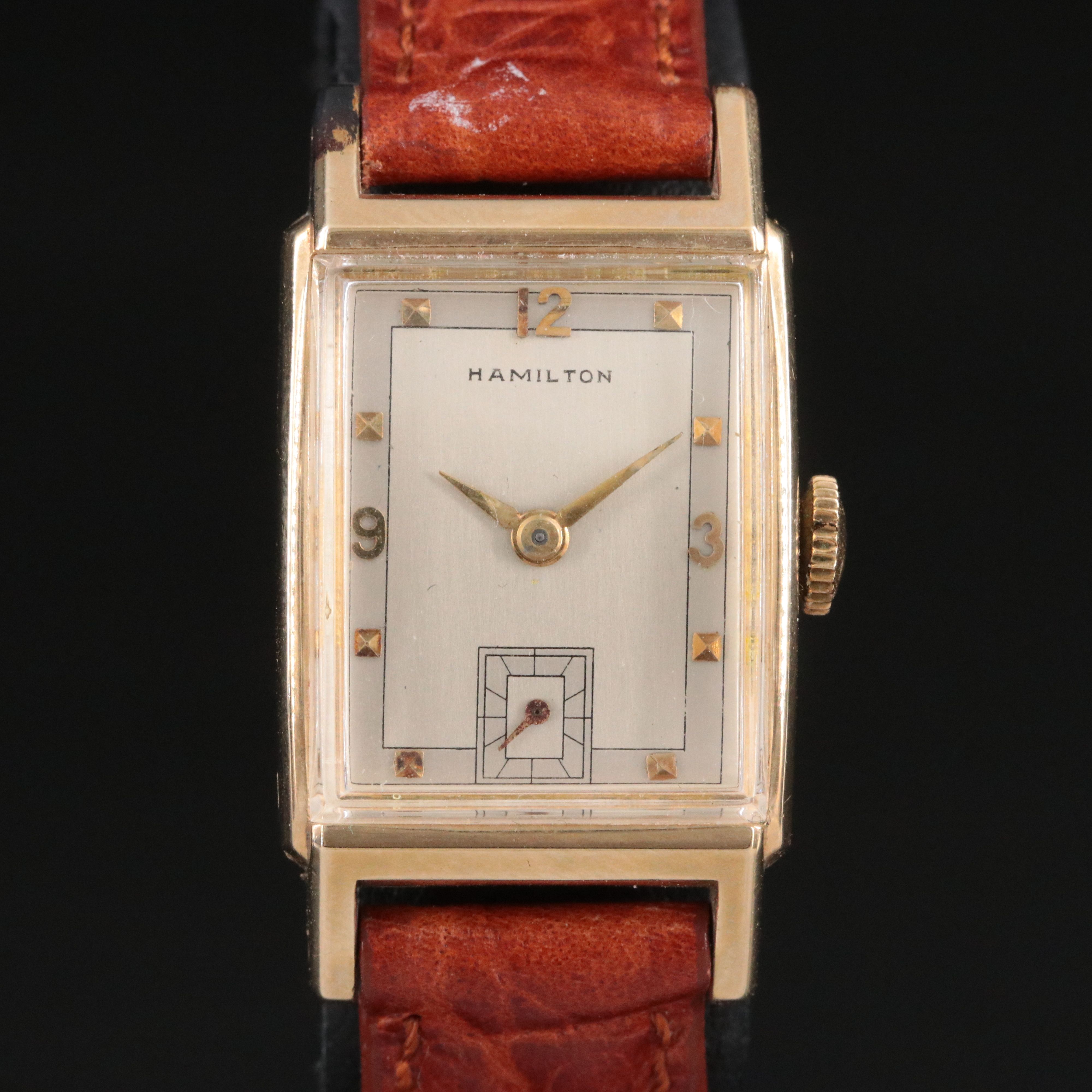 1951 Hamilton 14K Gold Filled Tank Shape Stem Wind Watch
