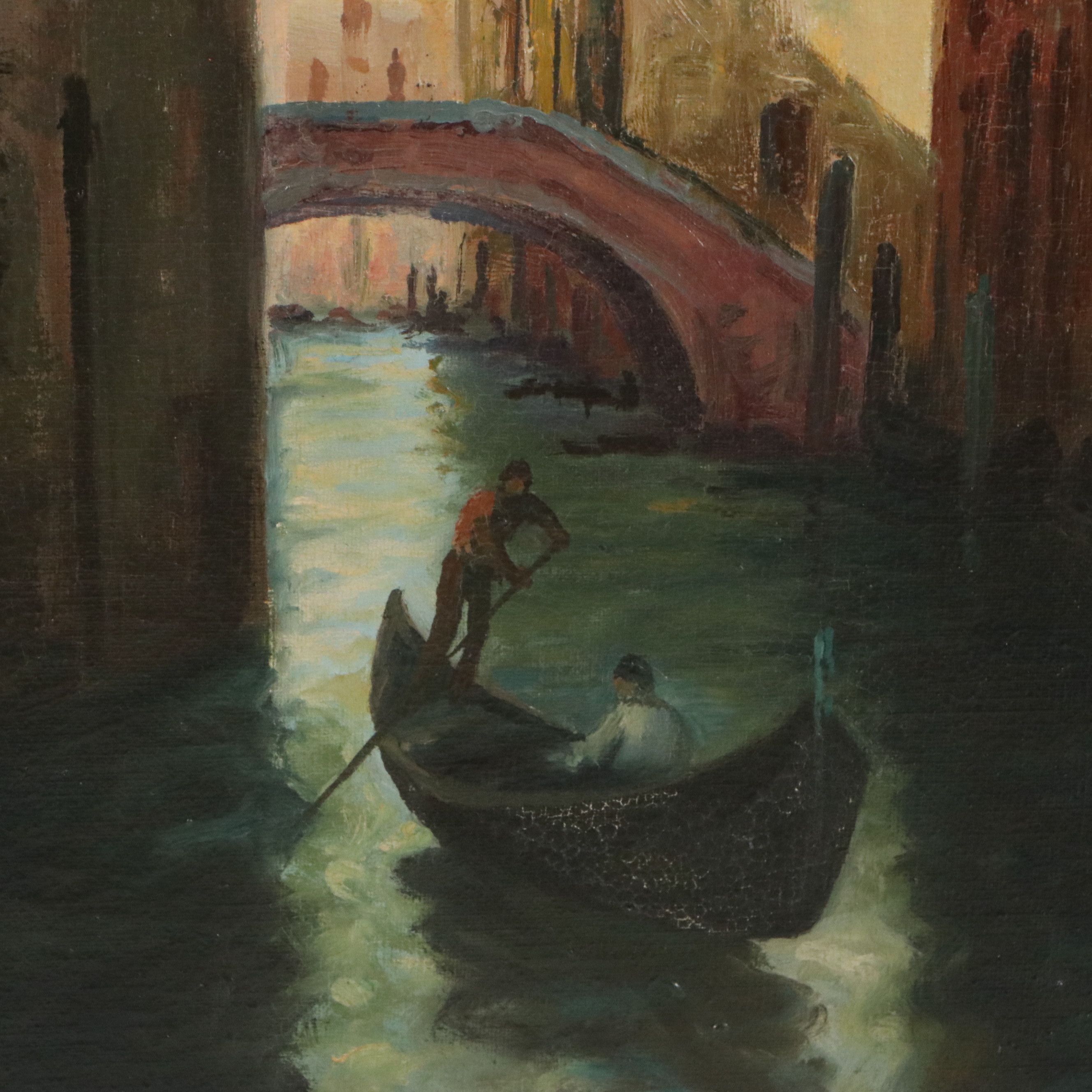 J. Ionides Landscape Oil Painting of Venice Canal, Late 20th Century