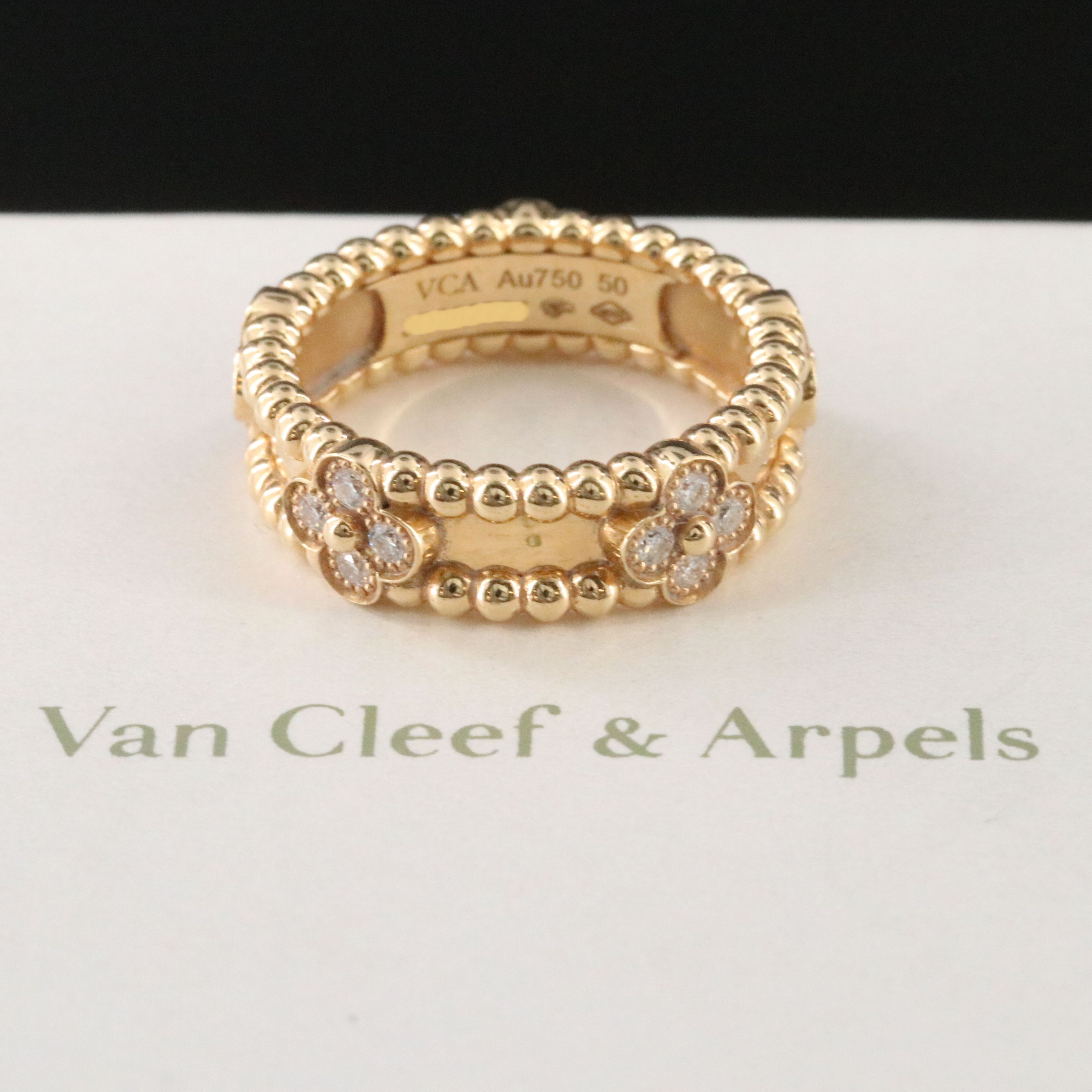 Van Cleef & Arpels Perlée Sweet Clovers 18K 0.31 CTW Diamond Ring with COA
