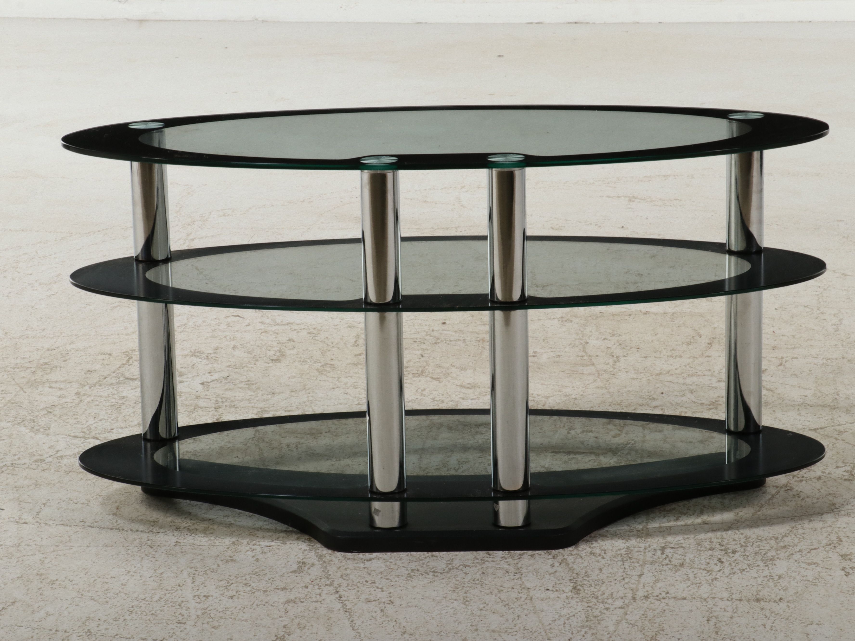 Contemporary Modern Three-Tiered Glass Media Console