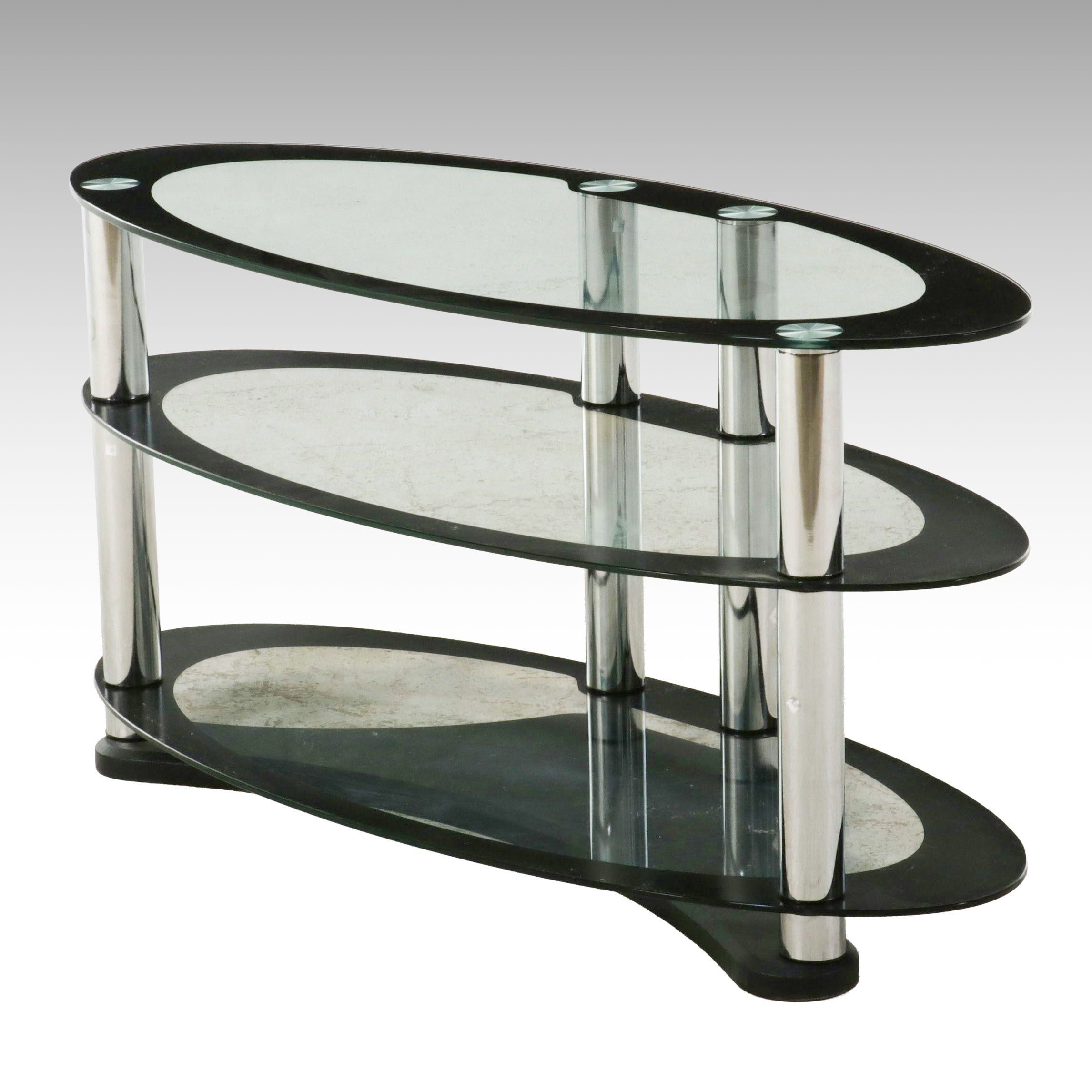 Contemporary Modern Three-Tiered Glass Media Console