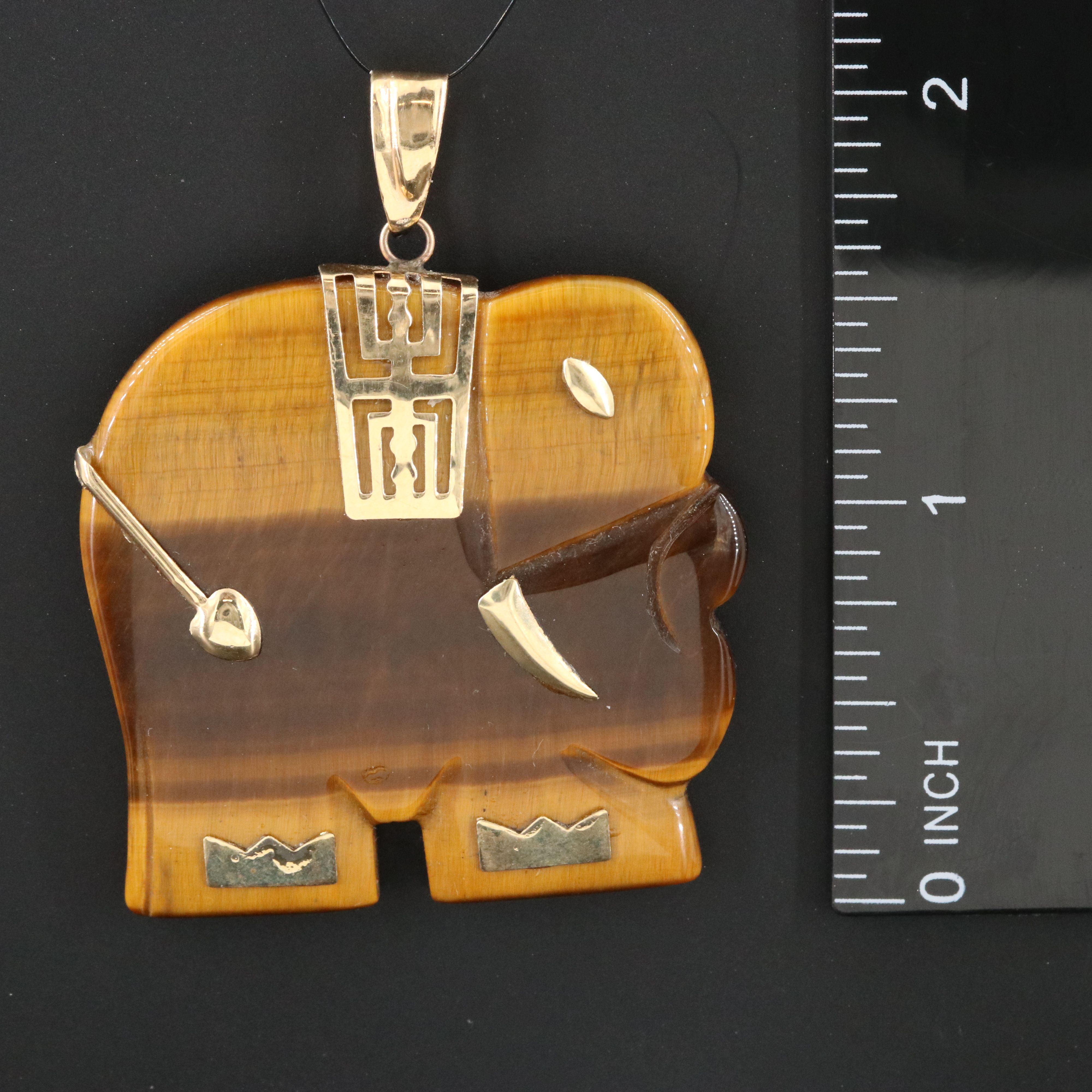 14K Tiger'e Eye Elephant Pendant