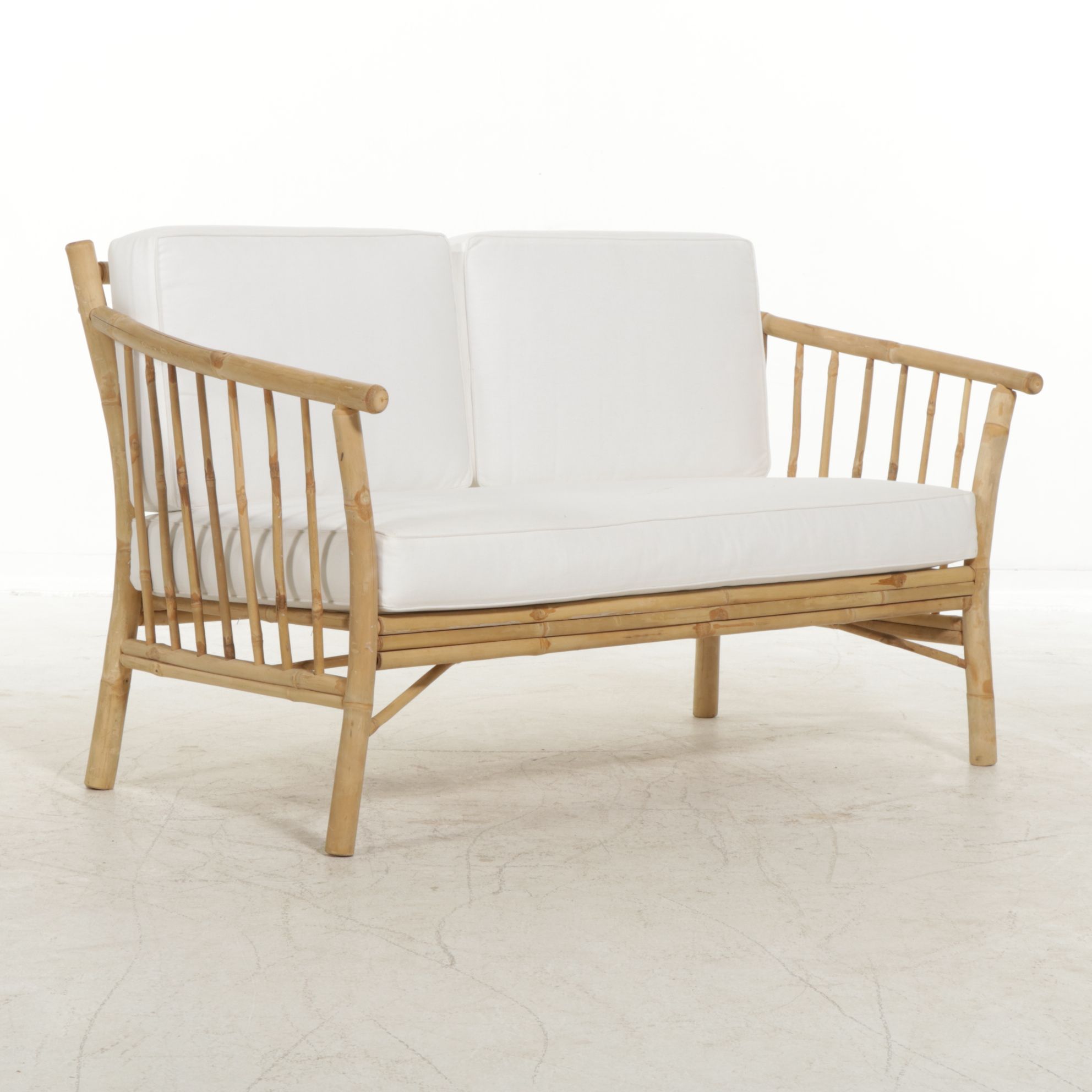 Bamboo Framed Loveseat with Canvas Upholstered Seat Cushions