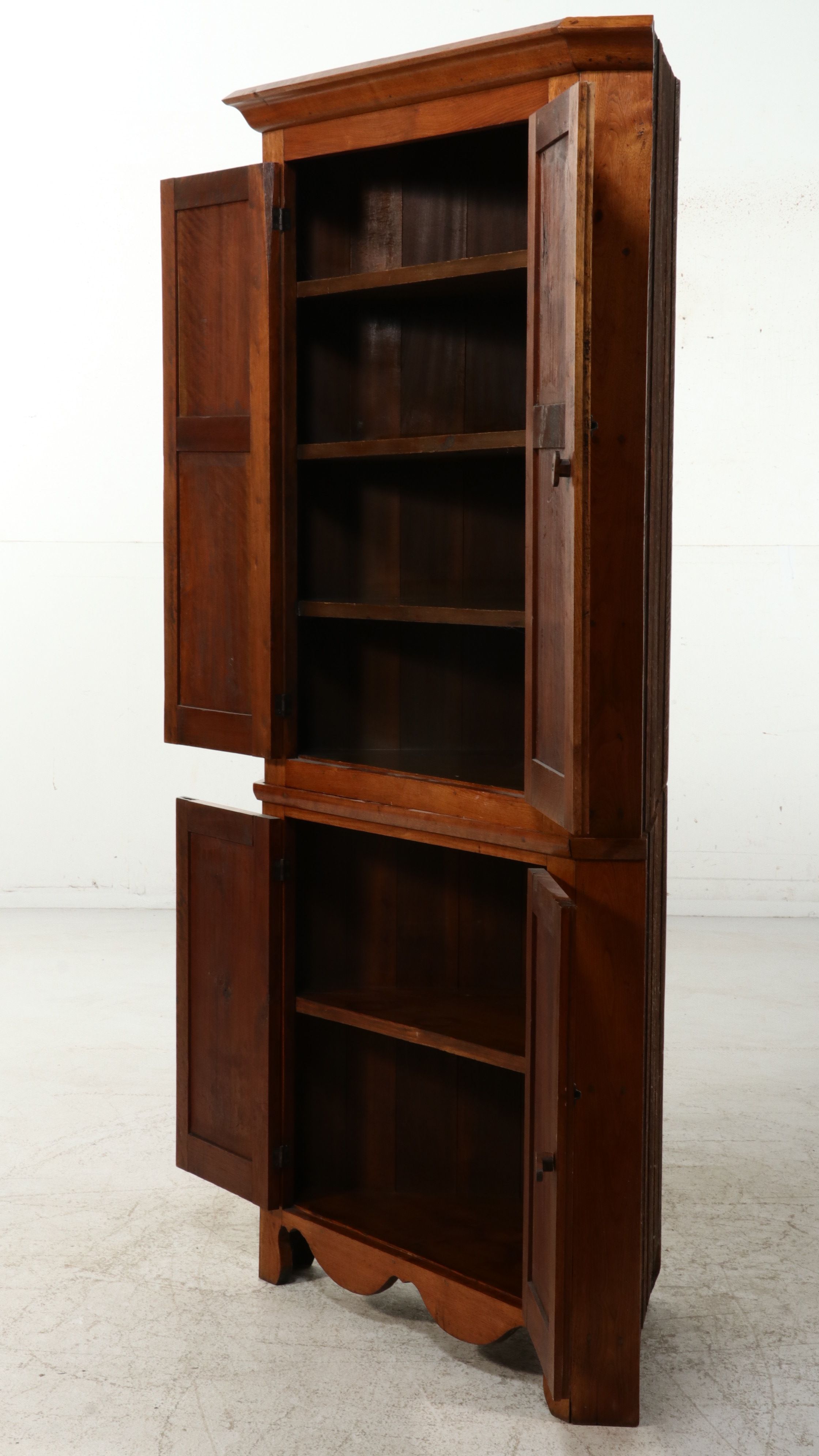 American Primitive Walnut Corner Cabinet, Mid to Late 19th Century