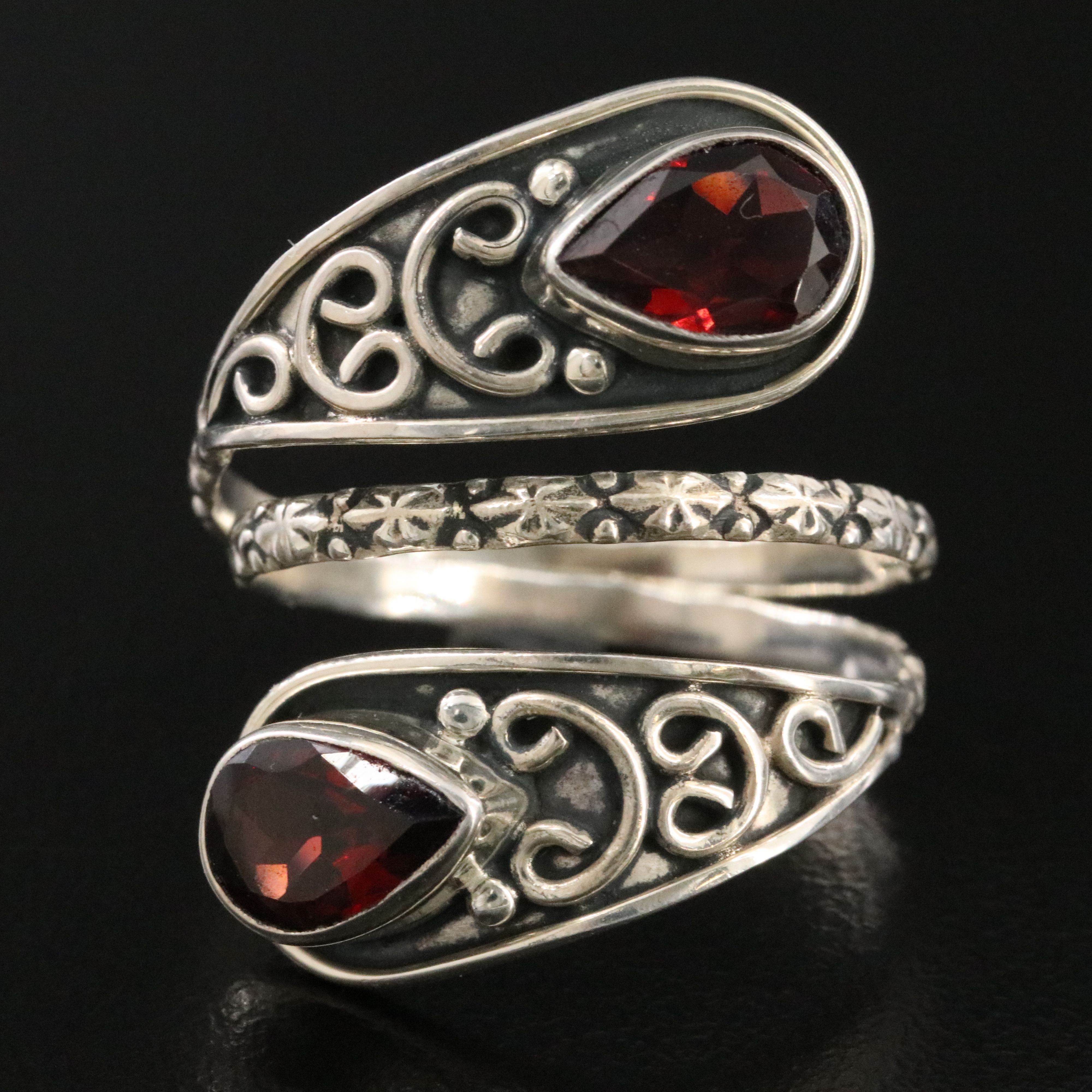 Sterling Garnet Coil Ring