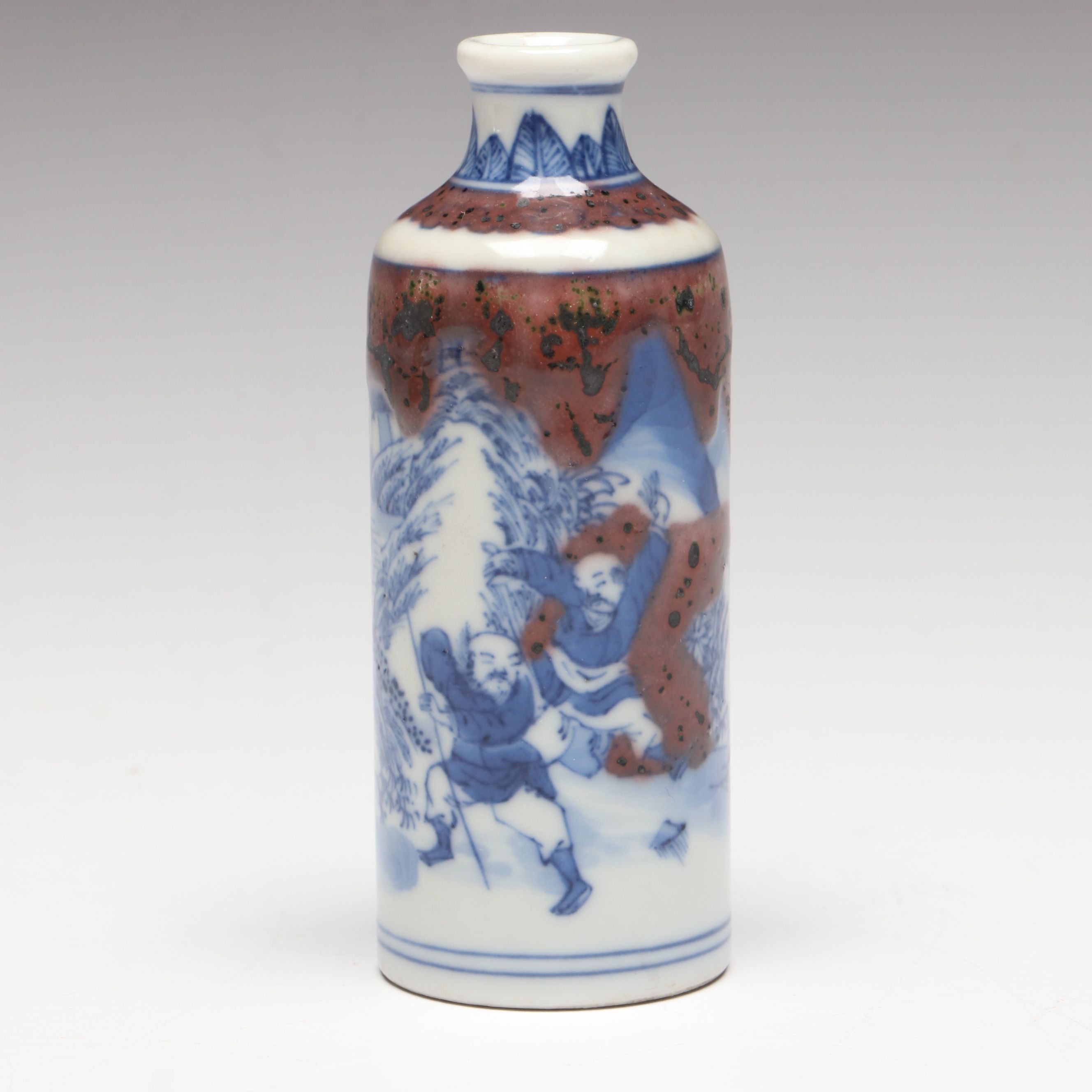 Chinese Qing Dynasty Blue and White with Copper Red Porcelain Snuff Bottle