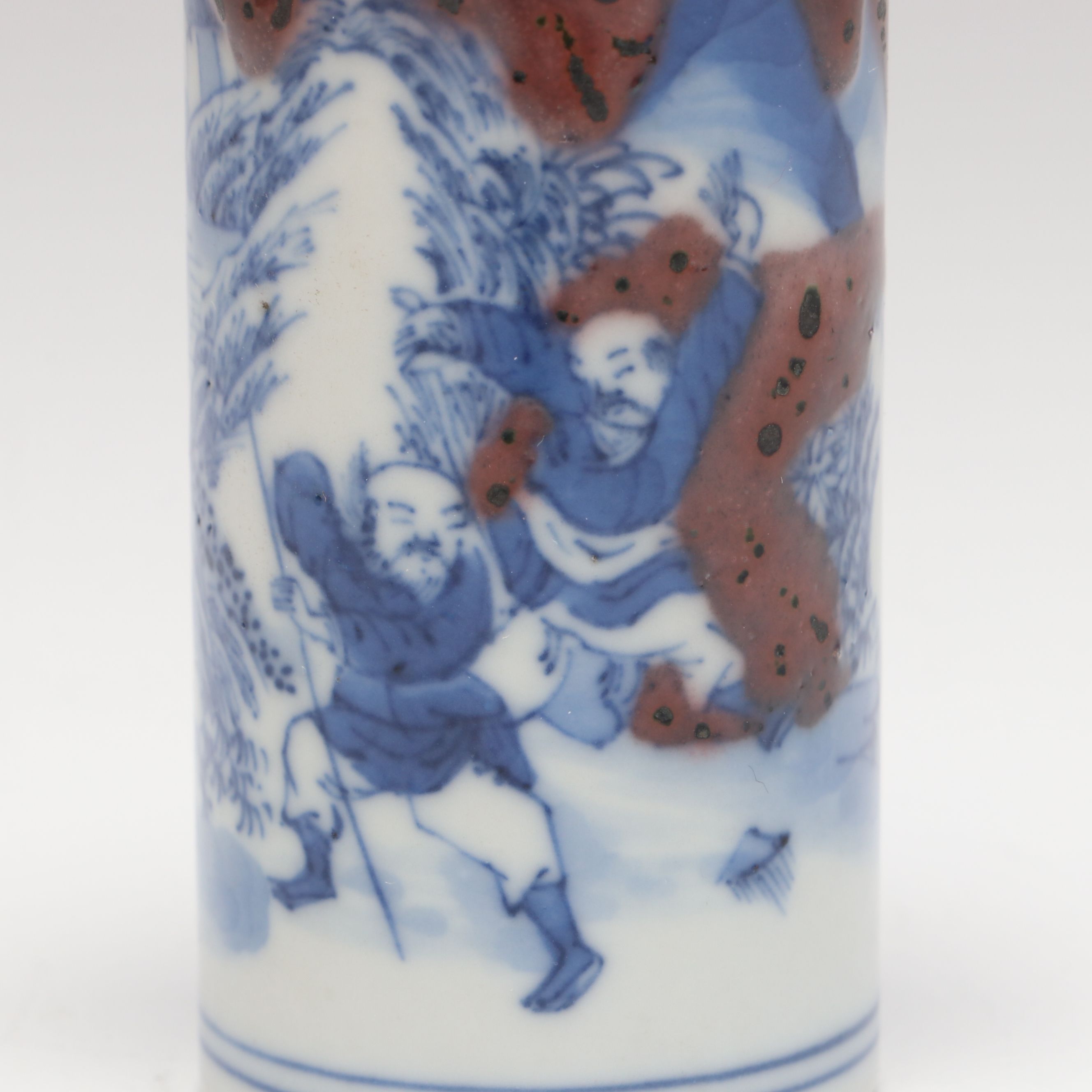 Chinese Qing Dynasty Blue and White with Copper Red Porcelain Snuff Bottle