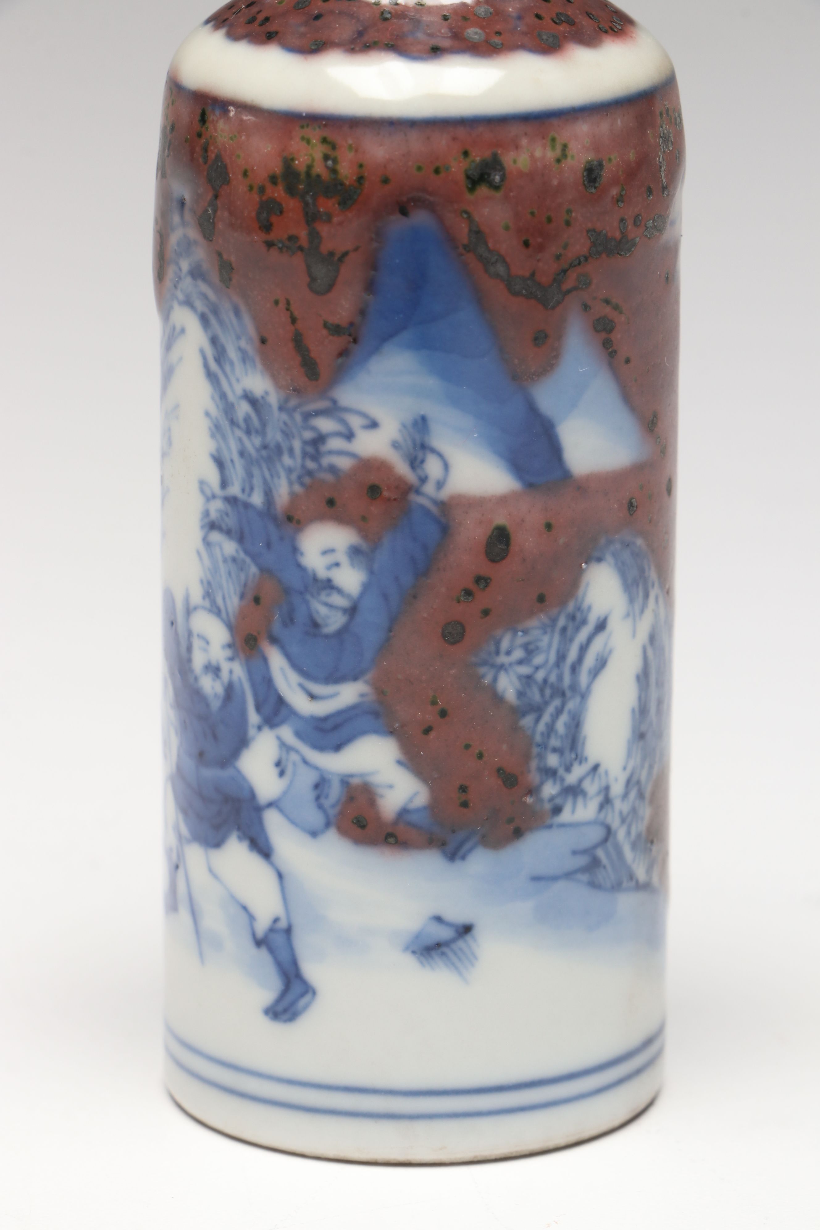 Chinese Qing Dynasty Blue and White with Copper Red Porcelain Snuff Bottle