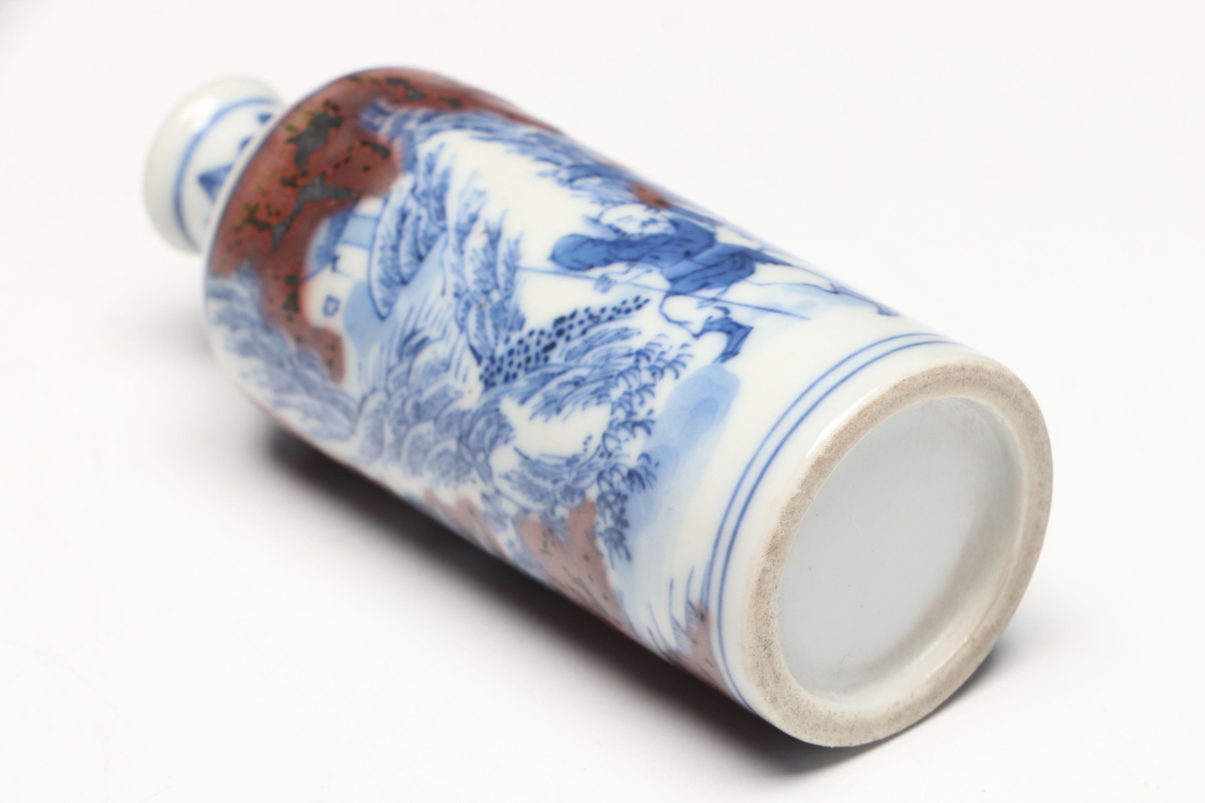 Chinese Qing Dynasty Blue and White with Copper Red Porcelain Snuff Bottle