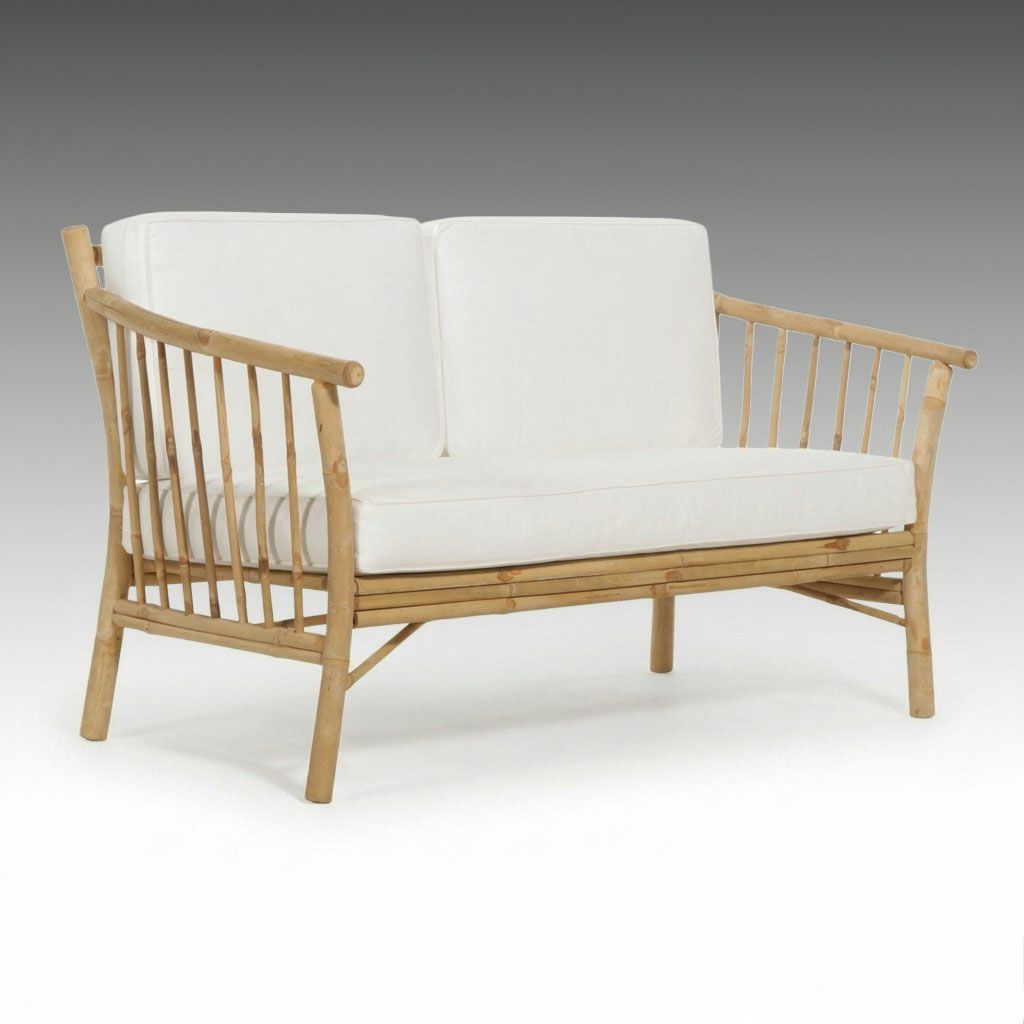 Bamboo Framed Loveseat with Canvas Upholstered Seat Cushions