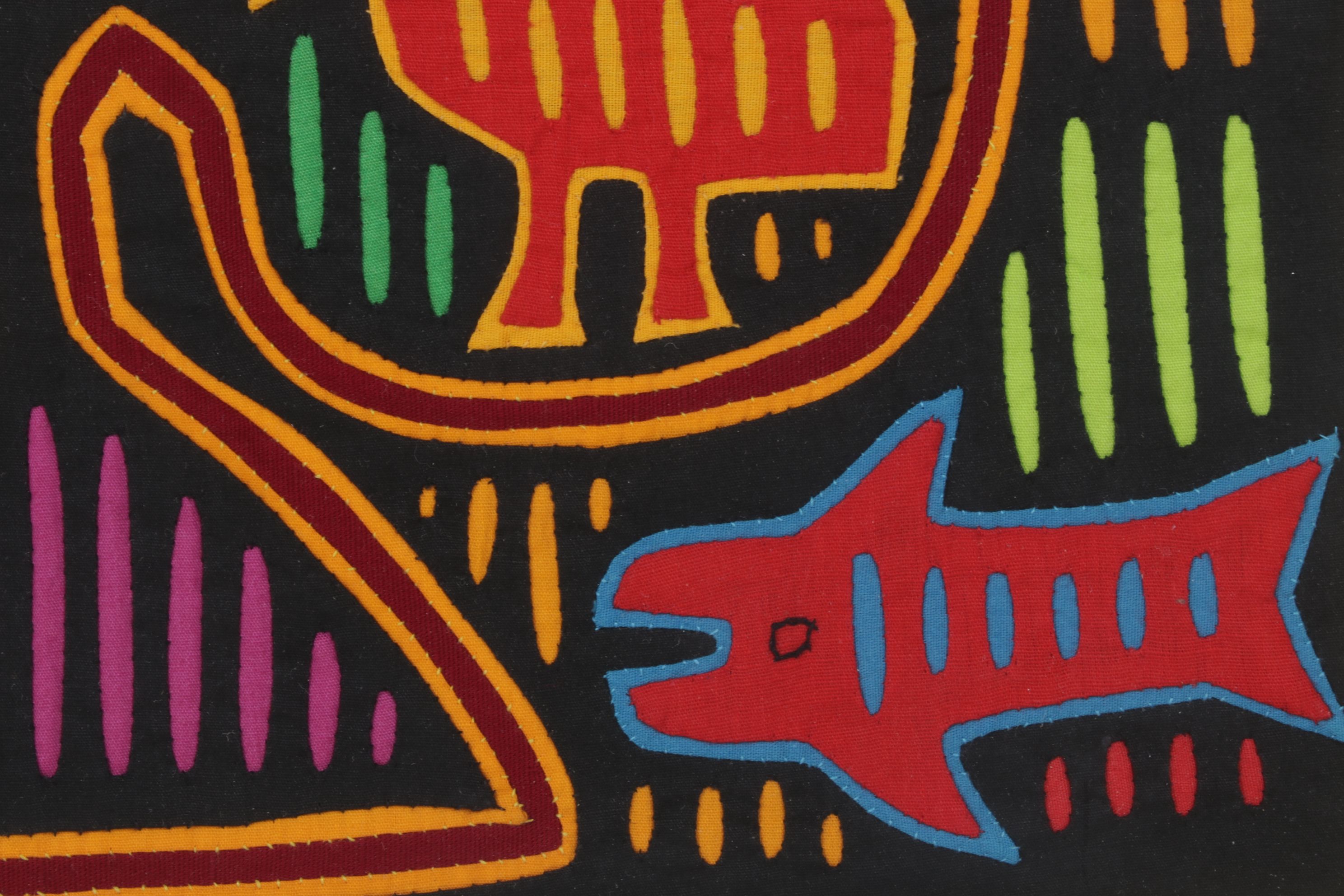 Hand Stitched South-American Mola Textile Folk Art with Bird and Fish Motifs