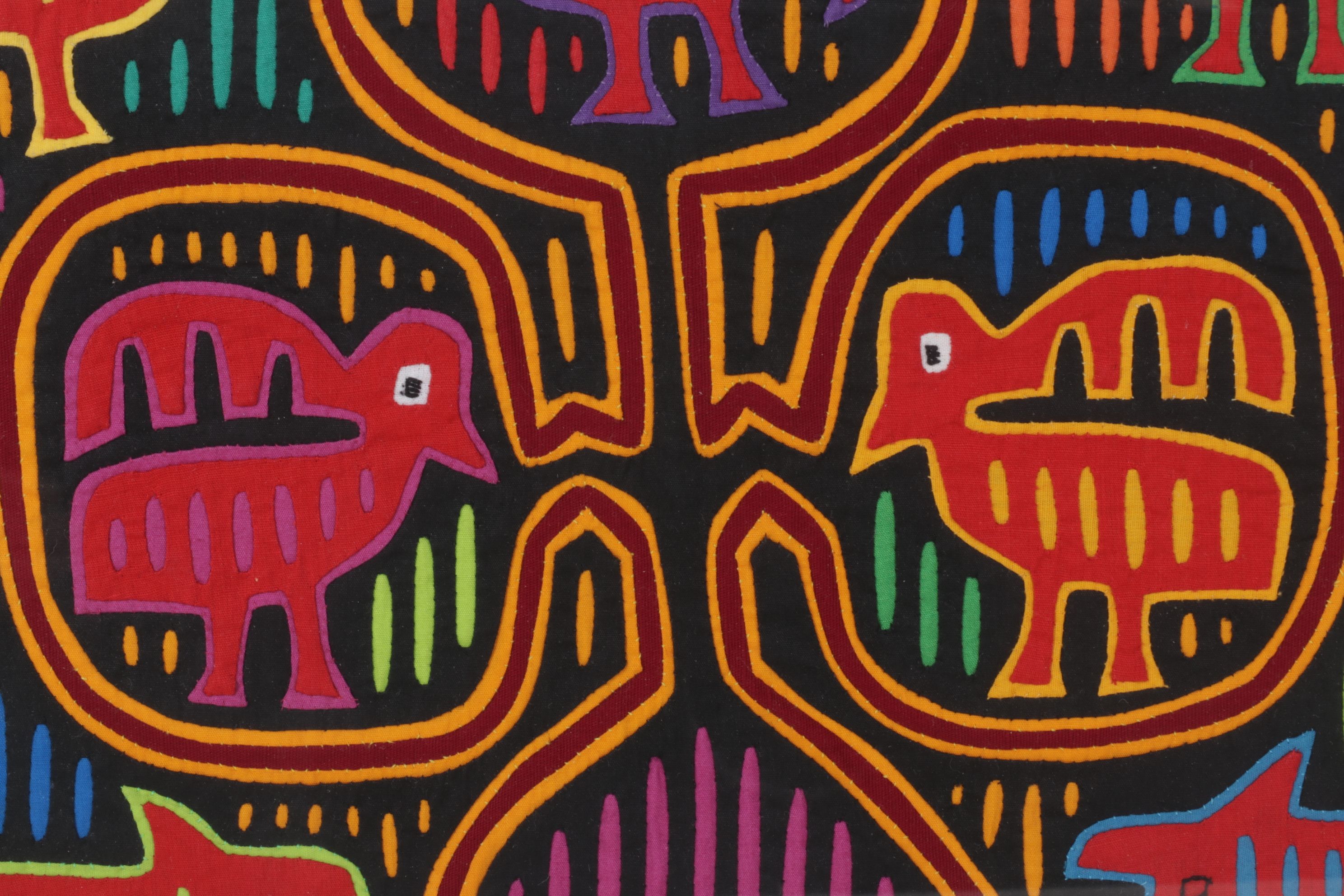 Hand Stitched South-American Mola Textile Folk Art with Bird and Fish Motifs