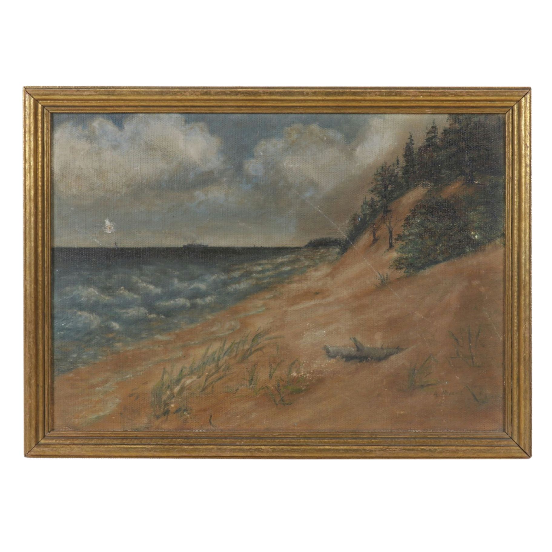 Coastal Landscape Oil Painting with Crashing Waves, Early to Mid-20th Century