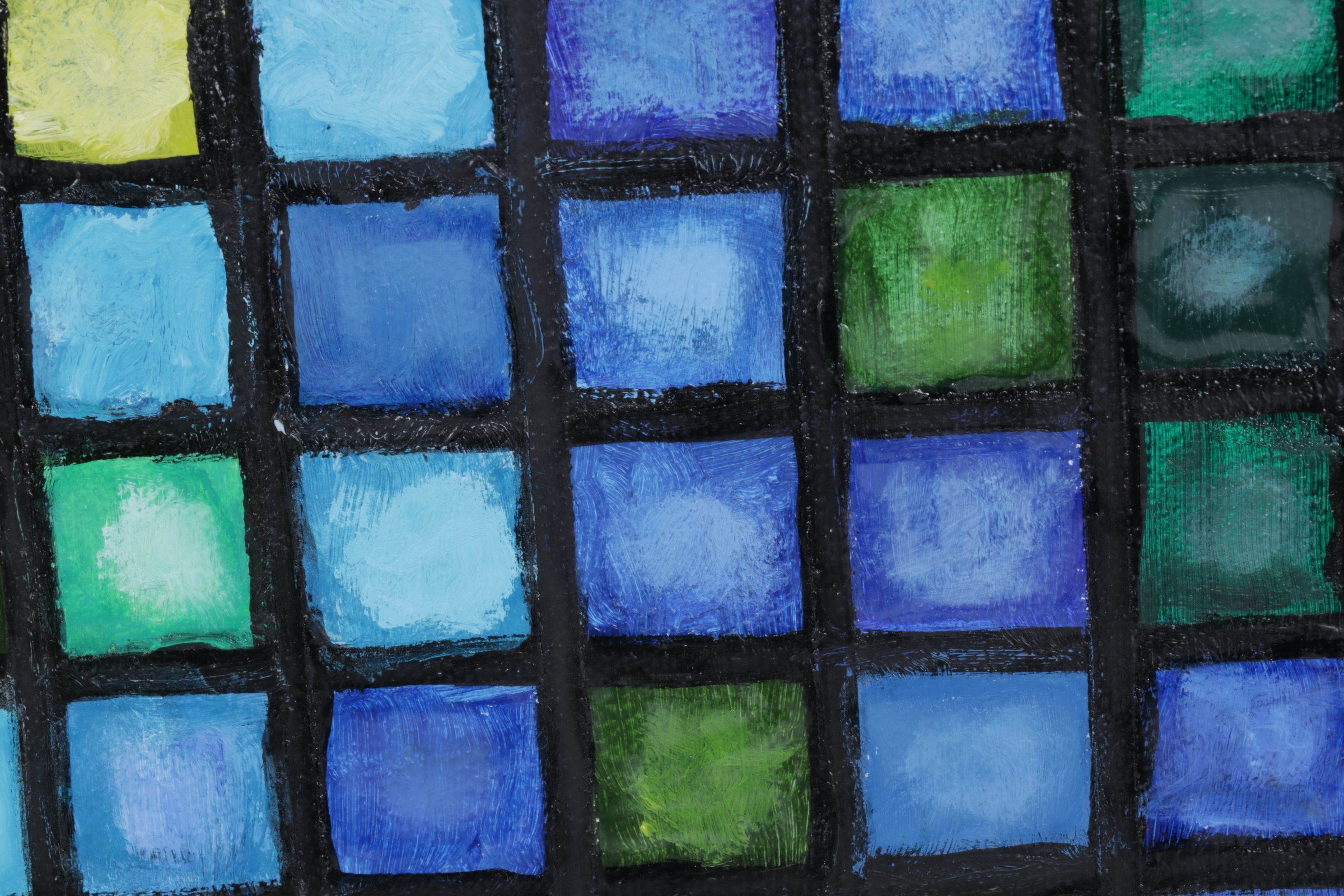 Glen Zehr Diptych Acrylic Painting of Gradient Tiles in Warm and Cool Tones
