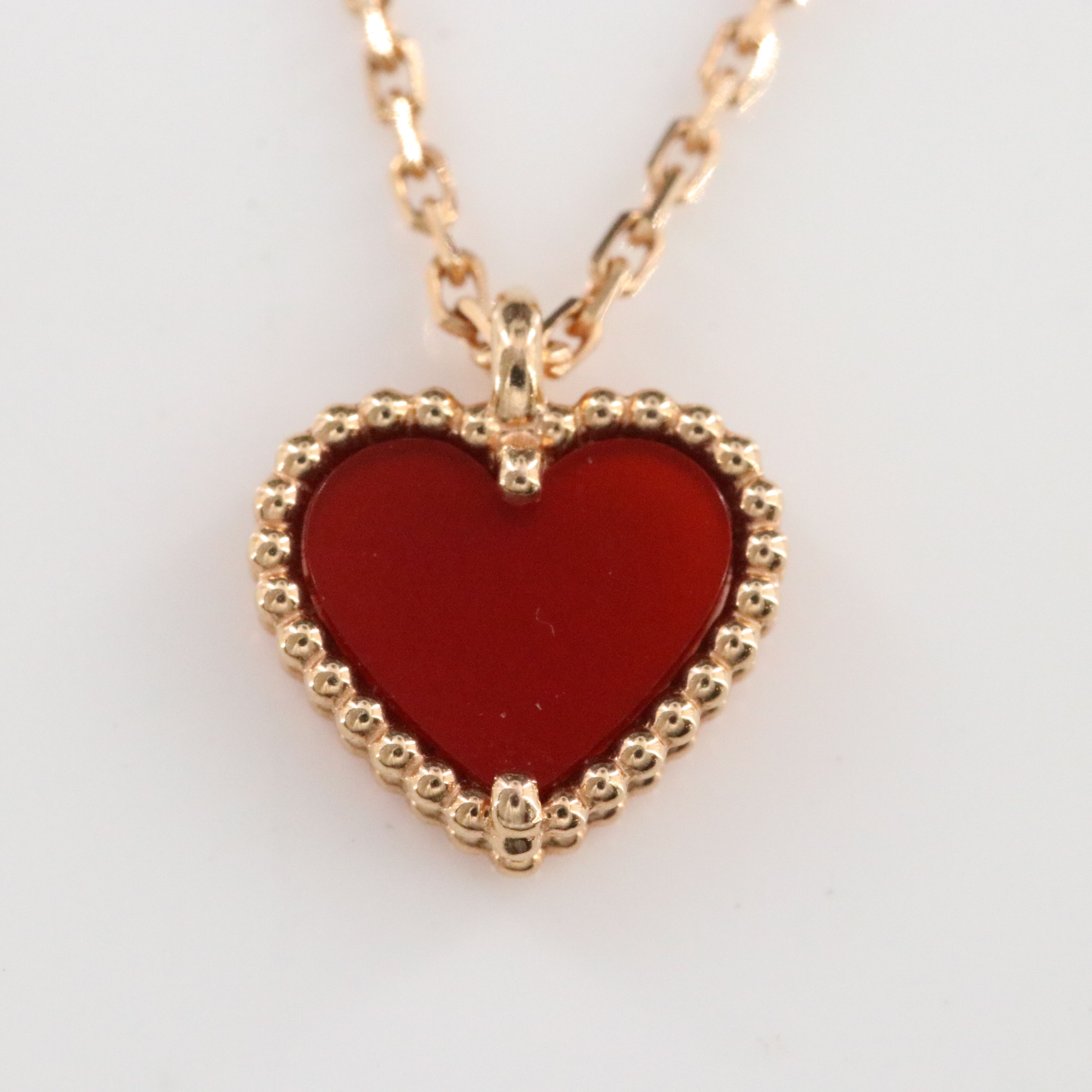 Van Cleef & Arpels Sweet Hearts 18K Rose Gold and Carnelian Necklace