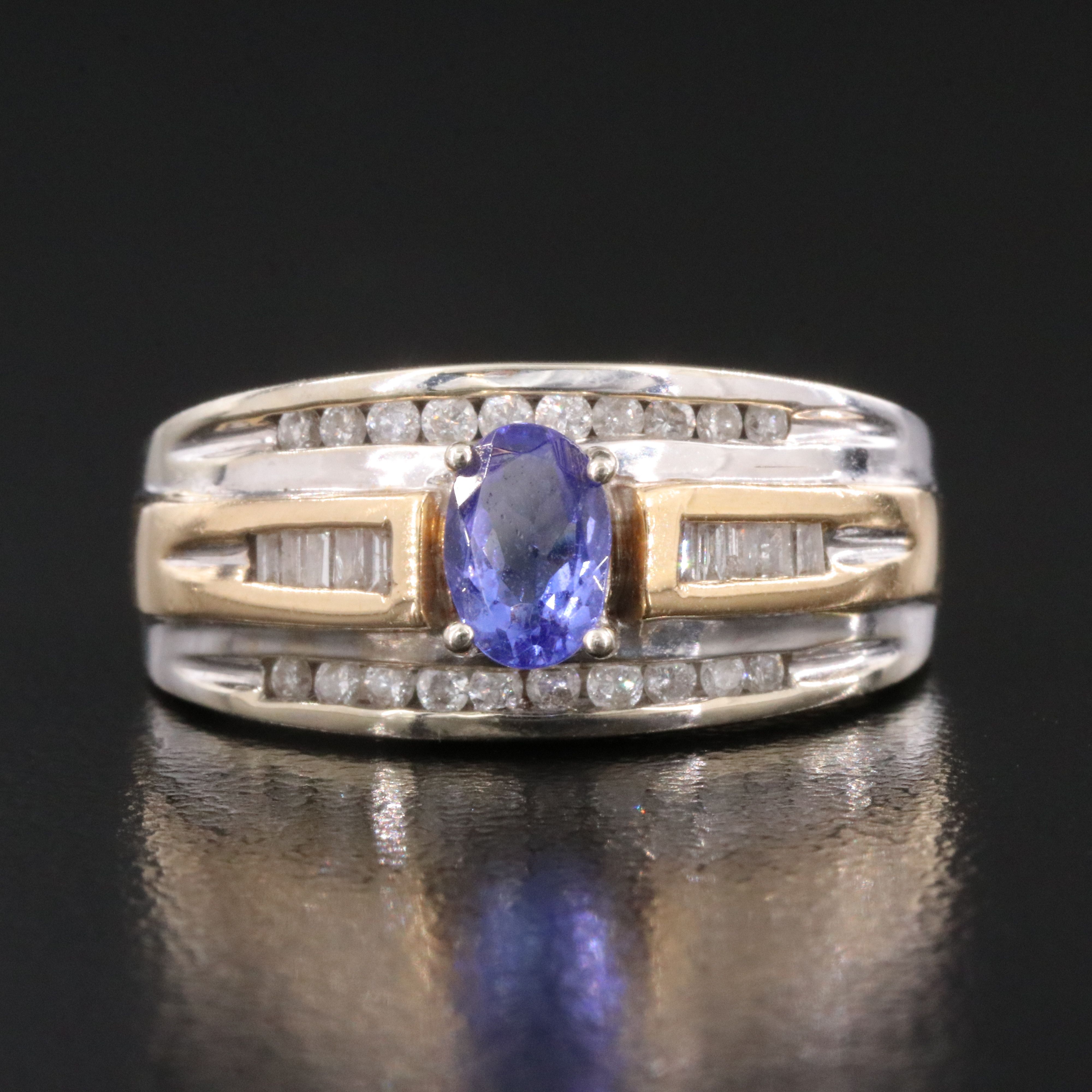 14K Two-Tone Tanzanite and Diamond Ring