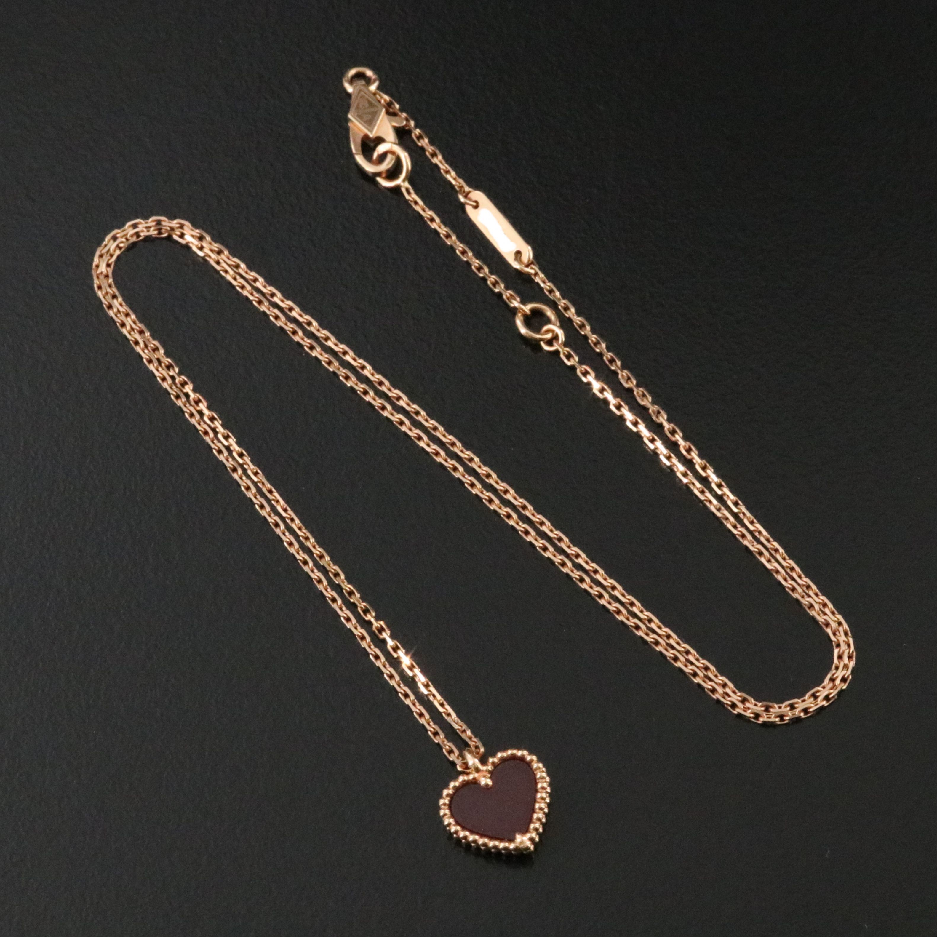 Van Cleef & Arpels Sweet Hearts 18K Rose Gold and Carnelian Necklace