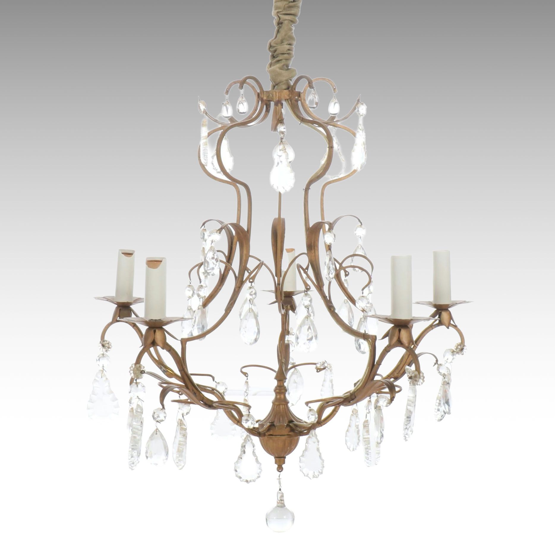 Regency Style Bronzed Metal and Crystal Five-Arm Chandelier