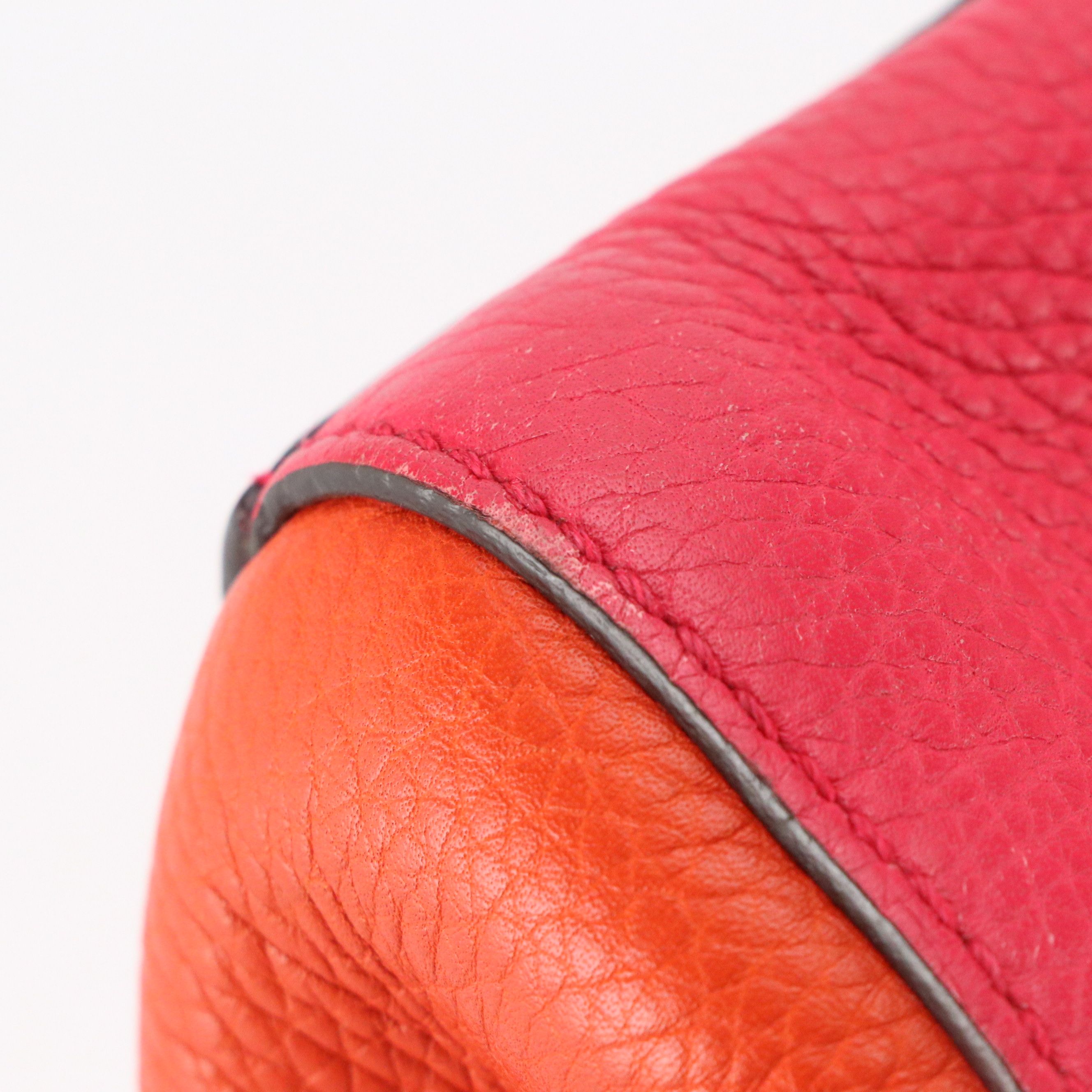Gucci Bamboo Handle Two-Way Shopper Tote Bag in Pink and Orange Grained Calfskin