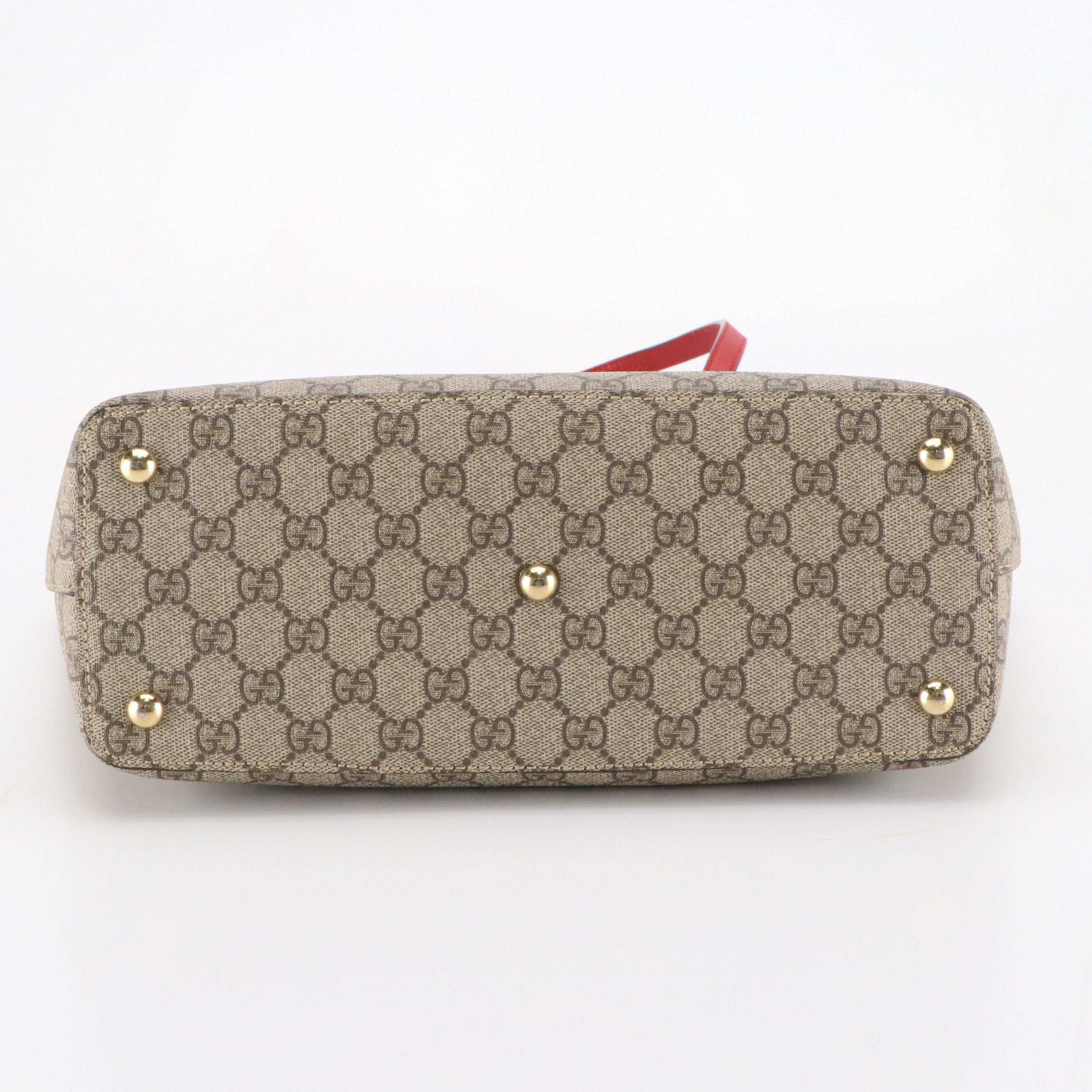 Gucci Zip Tote Bag in GG Supreme Canvas, Pink and Red Calfskin Leather