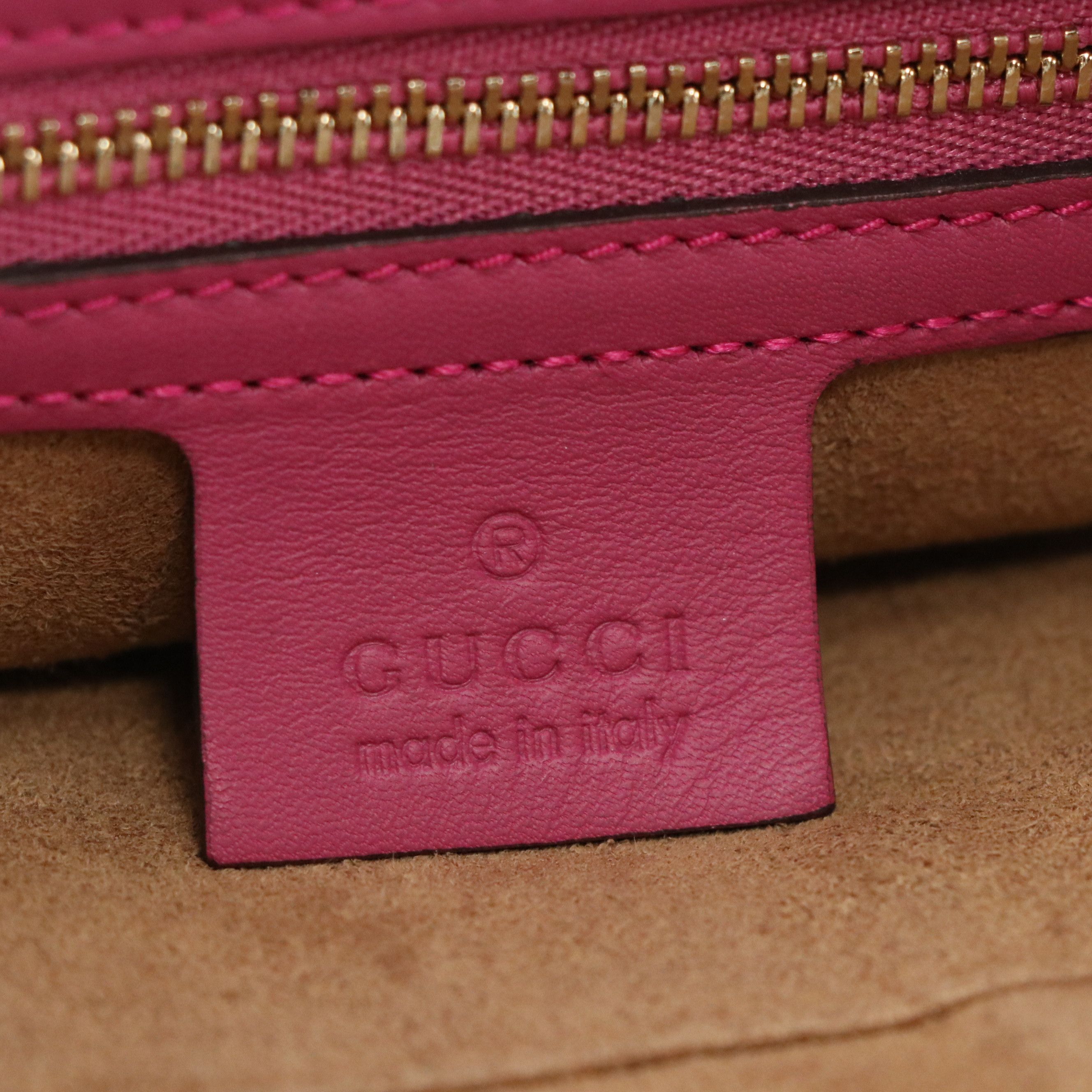 Gucci Zip Tote Bag in GG Supreme Canvas, Pink and Red Calfskin Leather