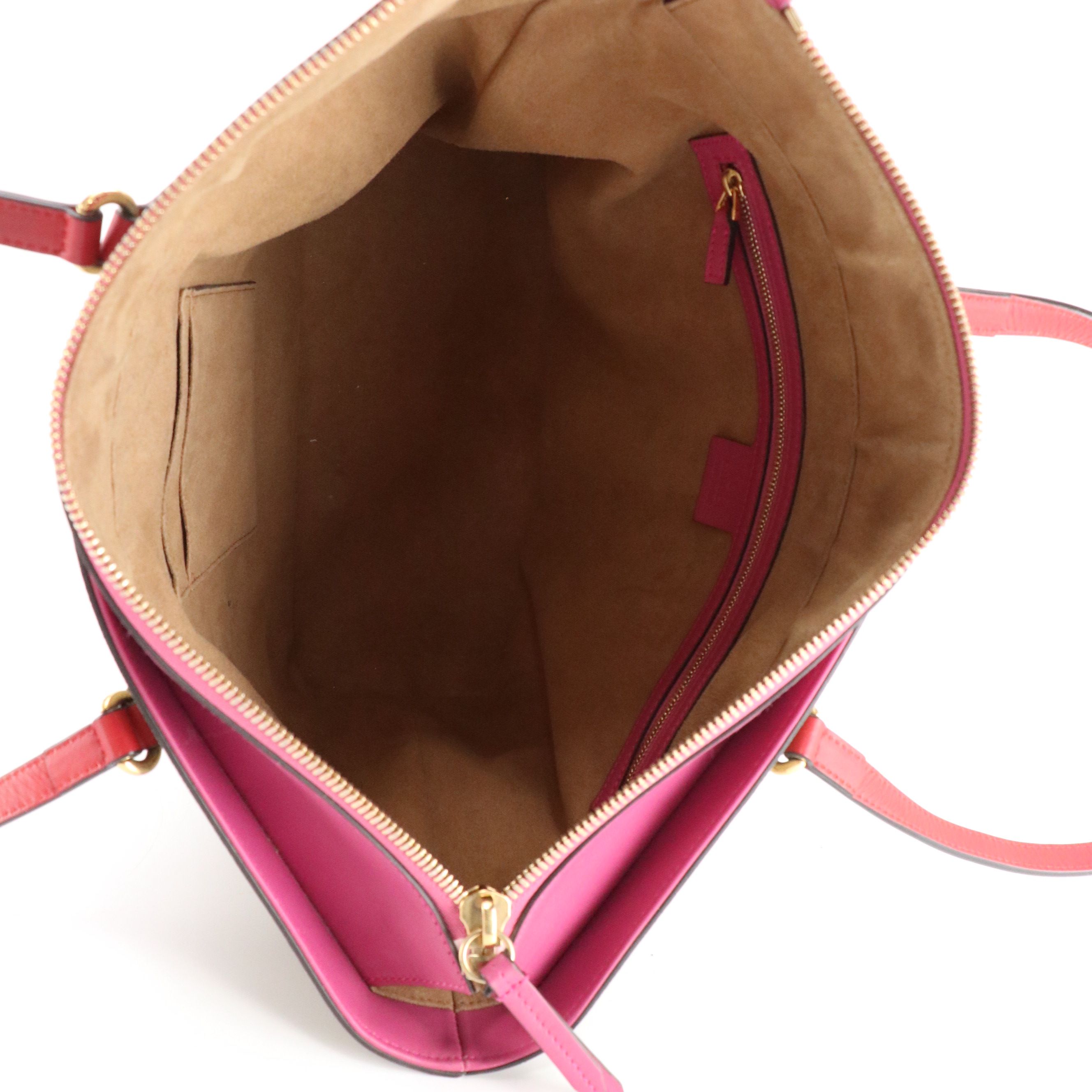 Gucci Zip Tote Bag in GG Supreme Canvas, Pink and Red Calfskin Leather