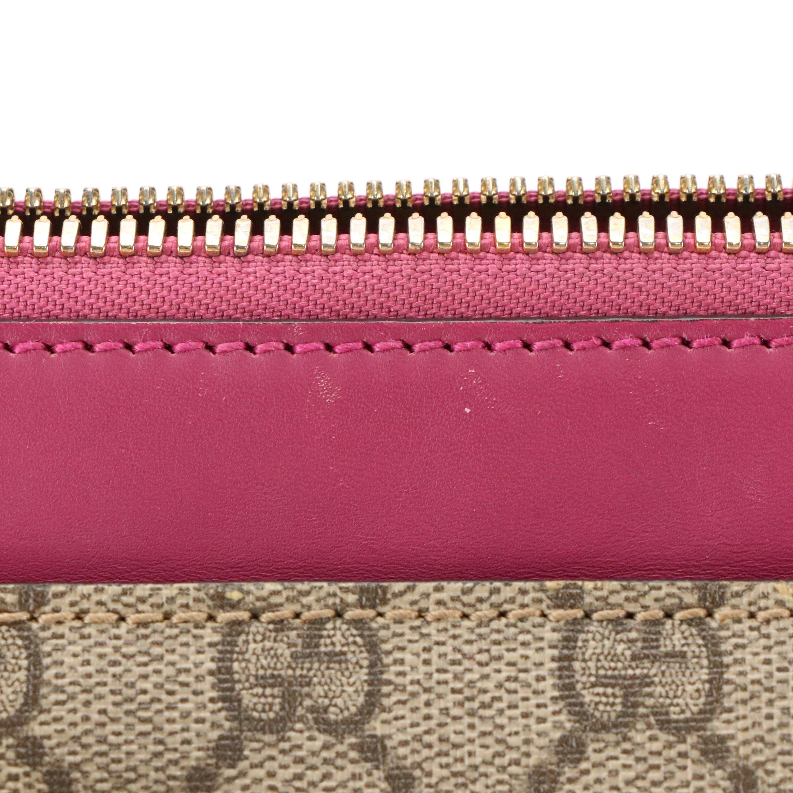 Gucci Zip Tote Bag in GG Supreme Canvas, Pink and Red Calfskin Leather