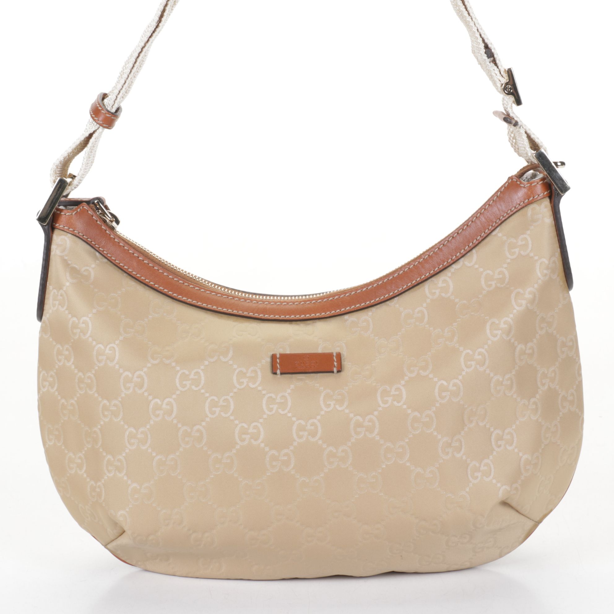 Gucci Hobo Shoulder Bag in GG Nylon Canvas with Leather Trim