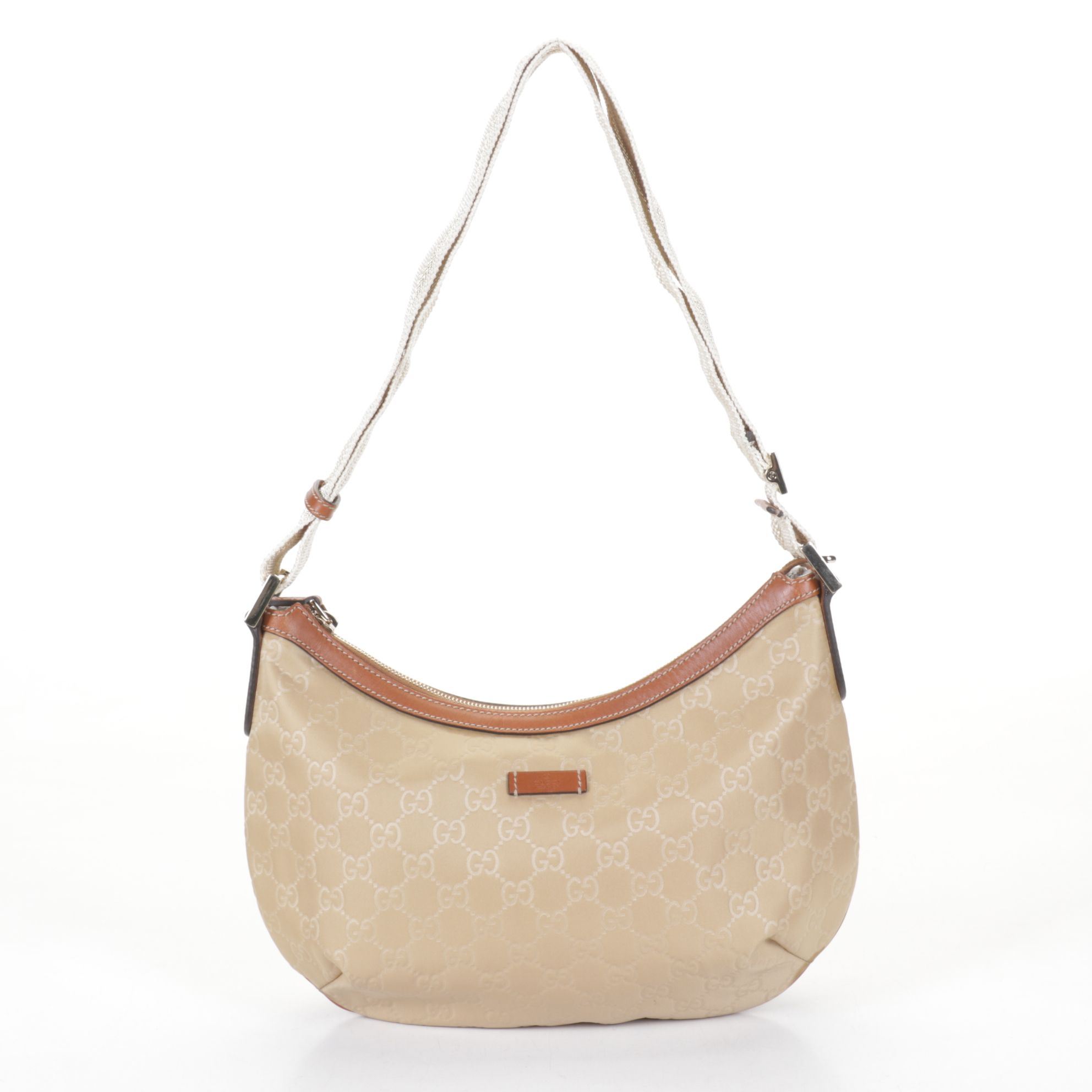Gucci Hobo Shoulder Bag in GG Nylon Canvas with Leather Trim