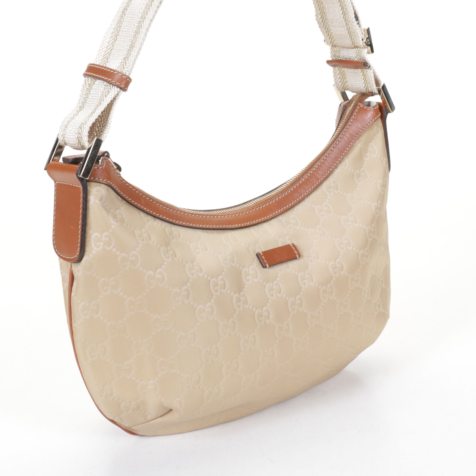 Gucci Hobo Shoulder Bag in GG Nylon Canvas with Leather Trim