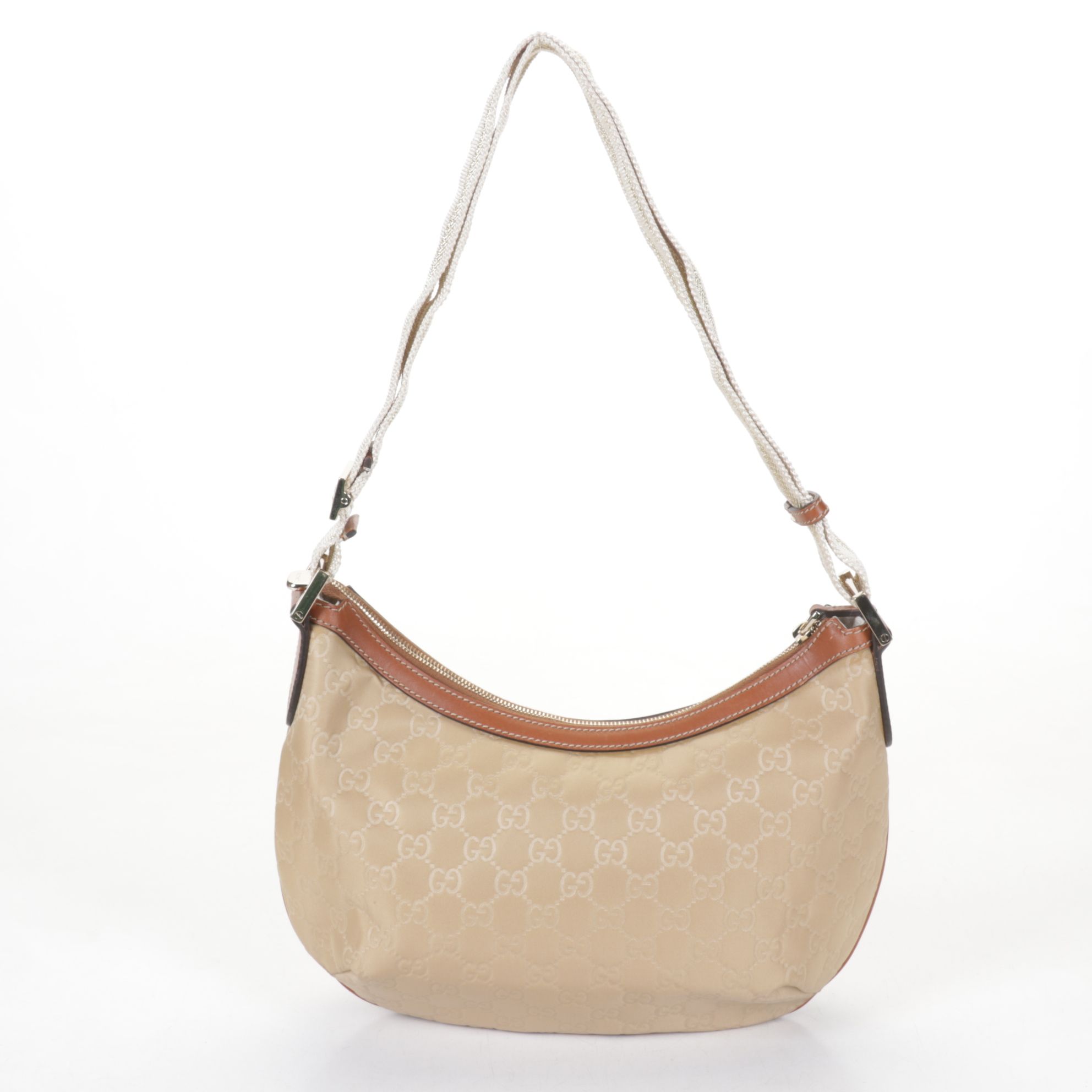 Gucci Hobo Shoulder Bag in GG Nylon Canvas with Leather Trim