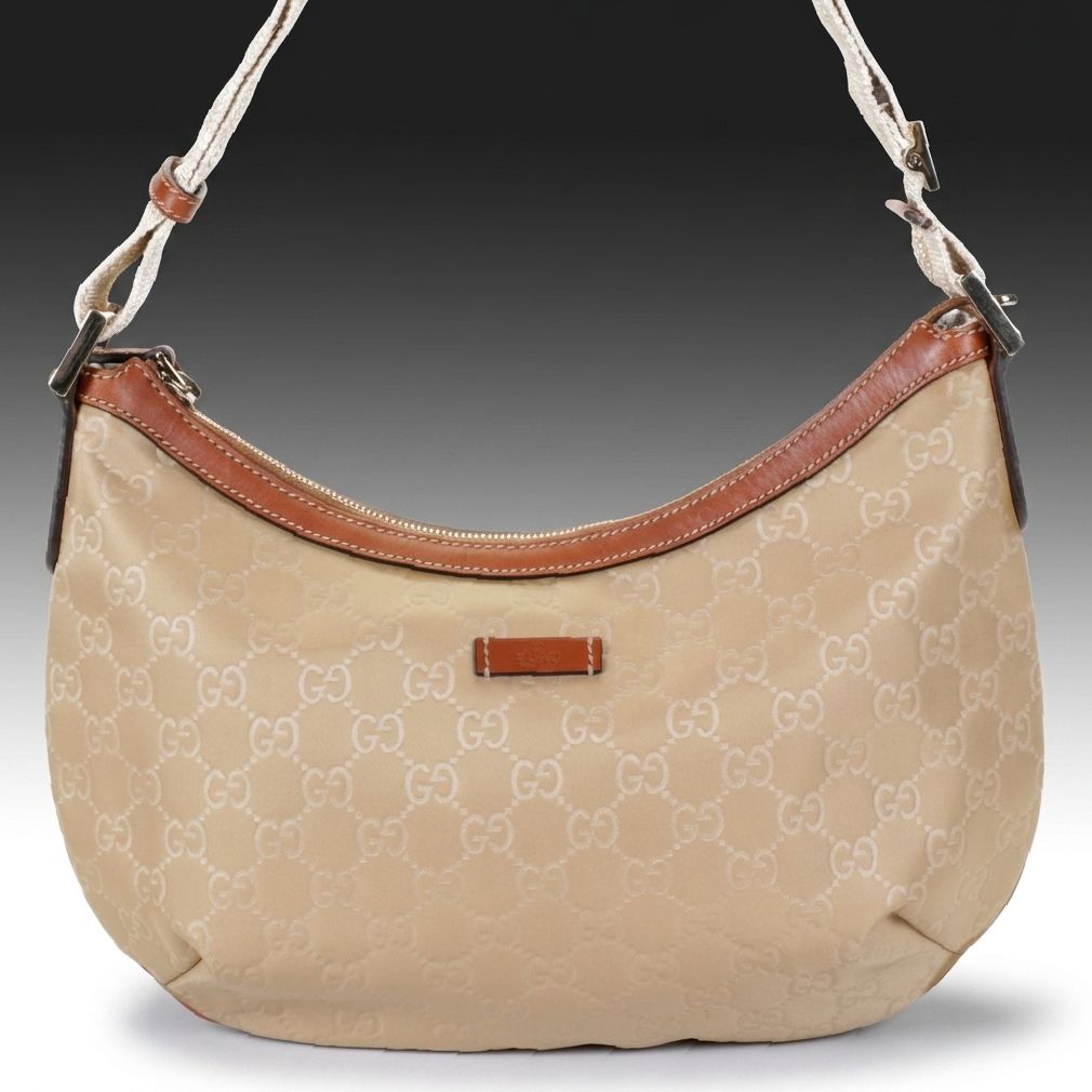 Gucci Hobo Shoulder Bag in GG Nylon Canvas with Leather Trim