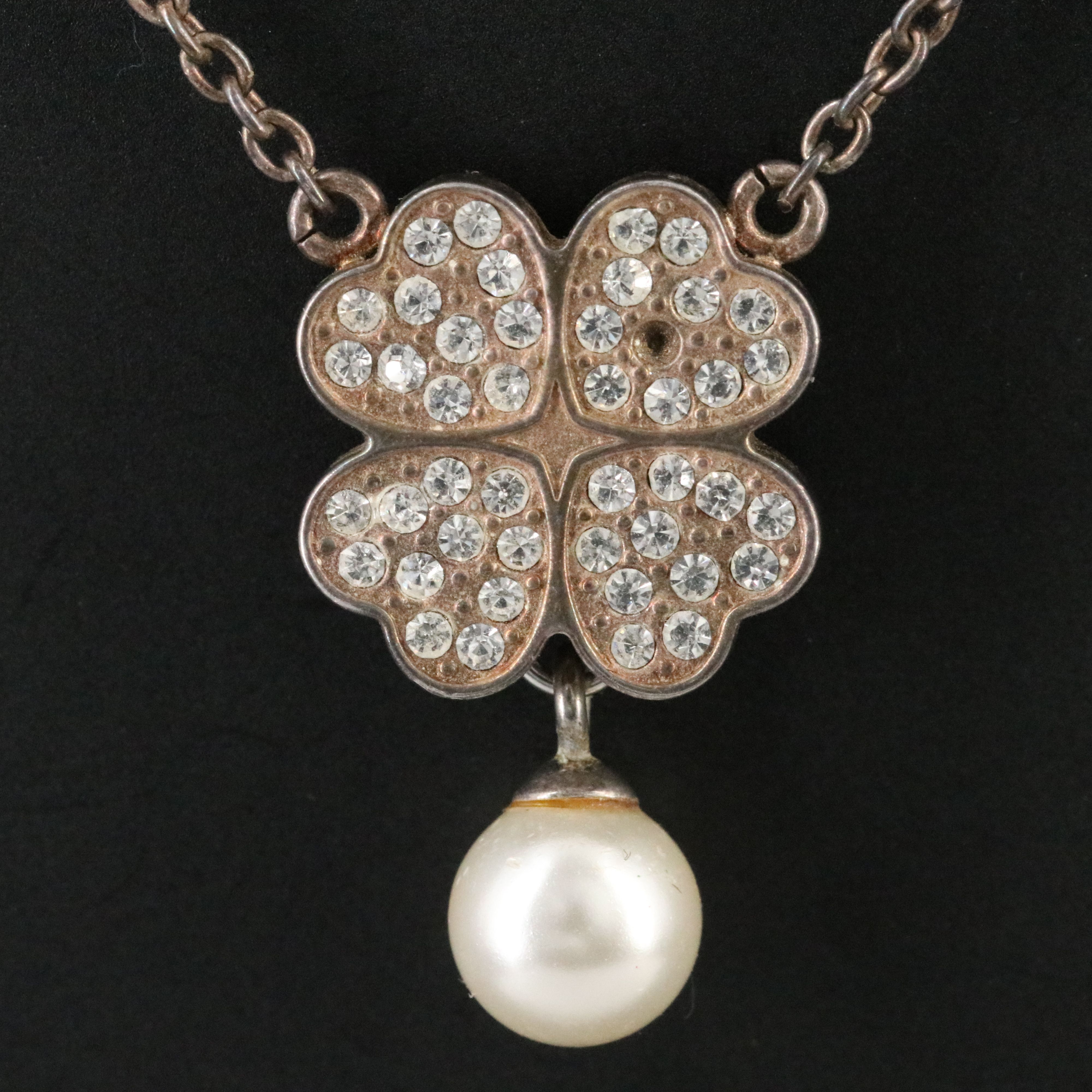 Folli Follie Crystal and Faux Pearl Clover Necklace