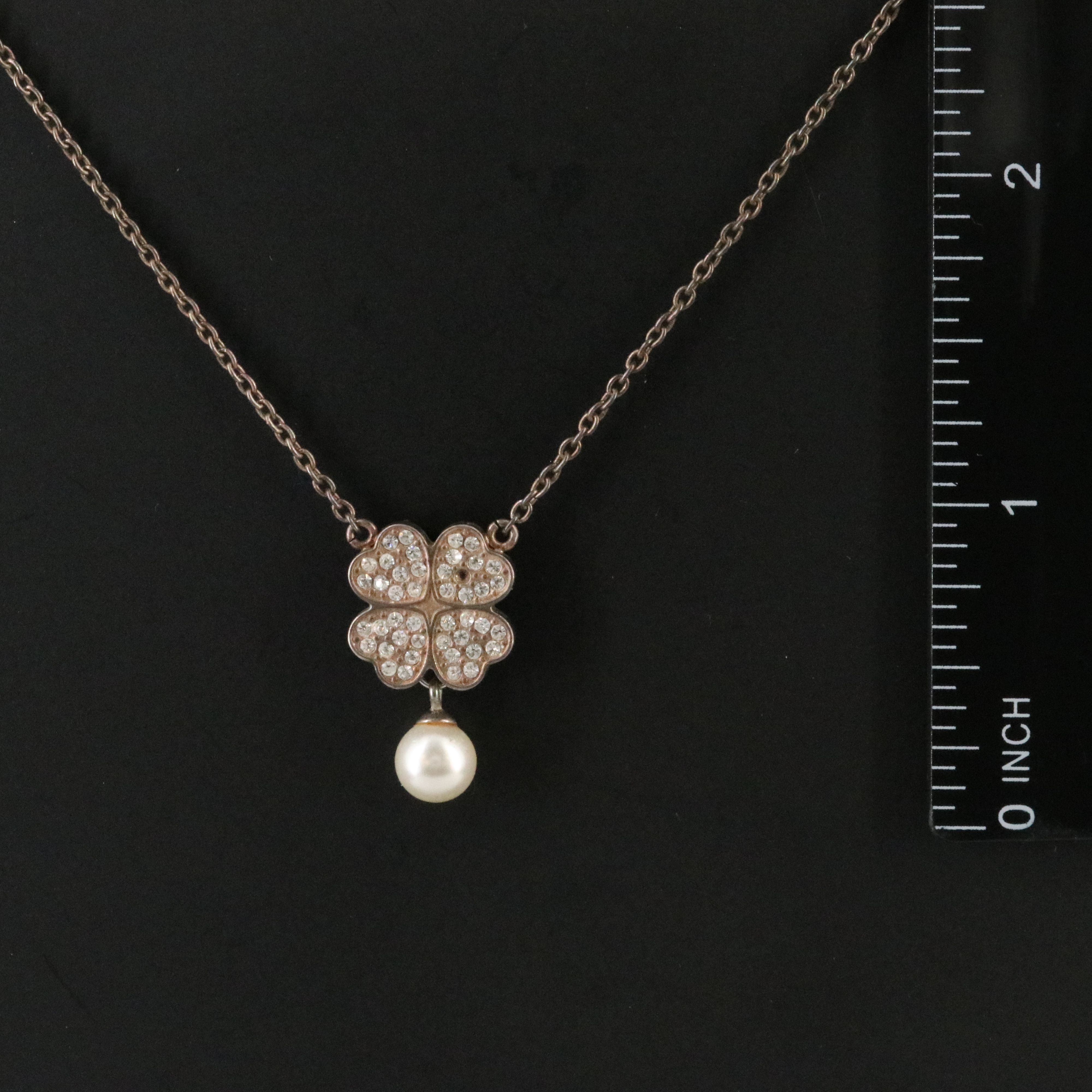 Folli Follie Crystal and Faux Pearl Clover Necklace
