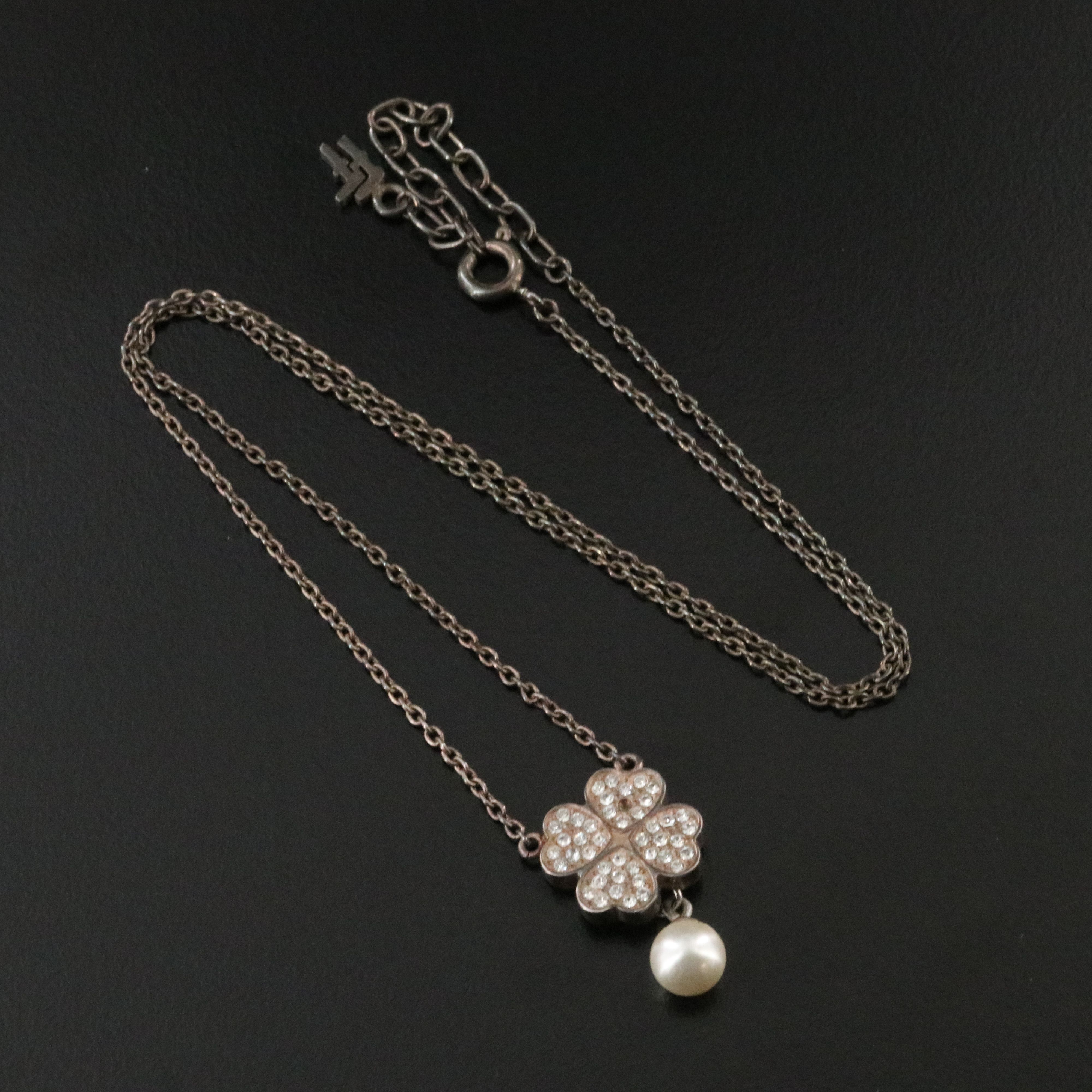 Folli Follie Crystal and Faux Pearl Clover Necklace
