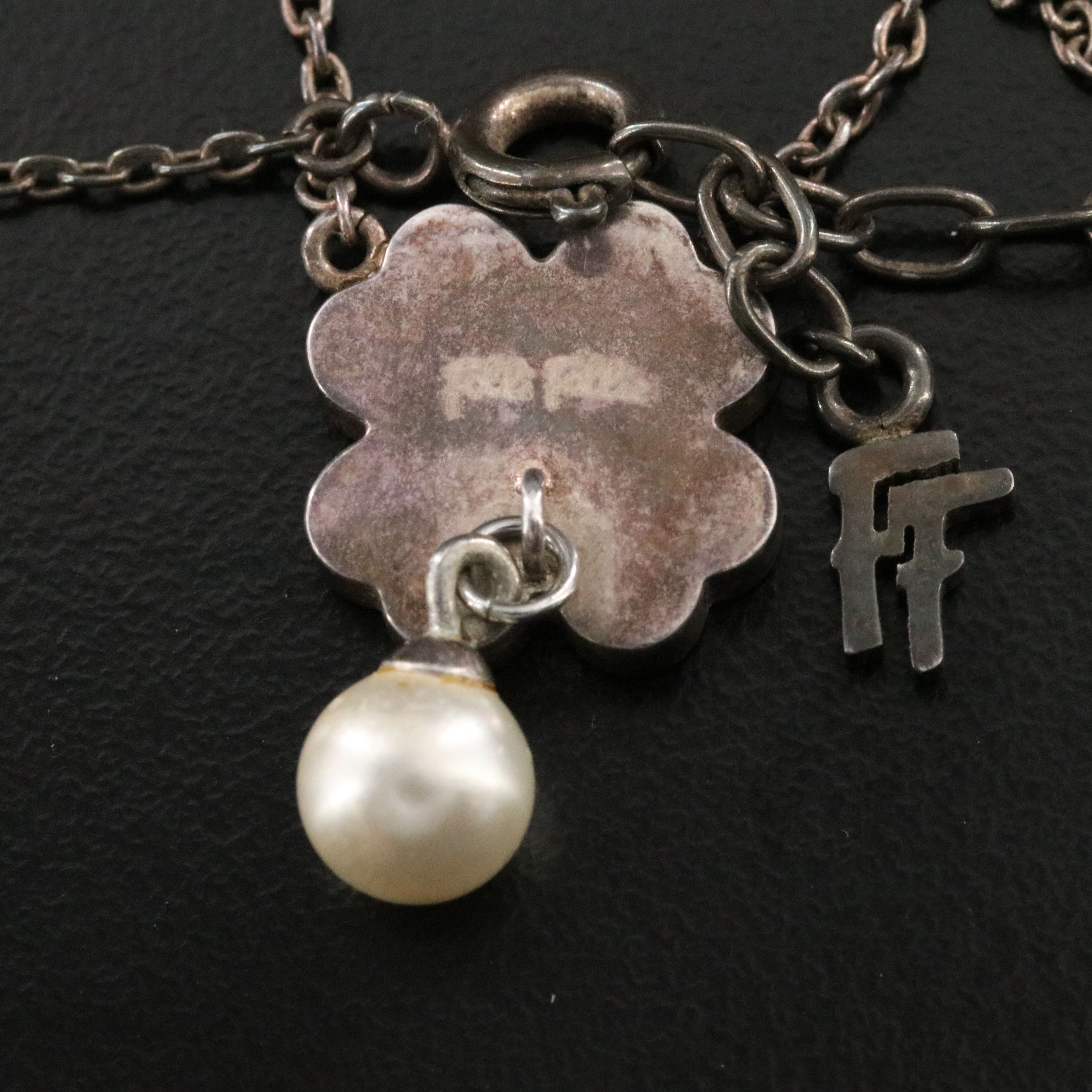 Folli Follie Crystal and Faux Pearl Clover Necklace