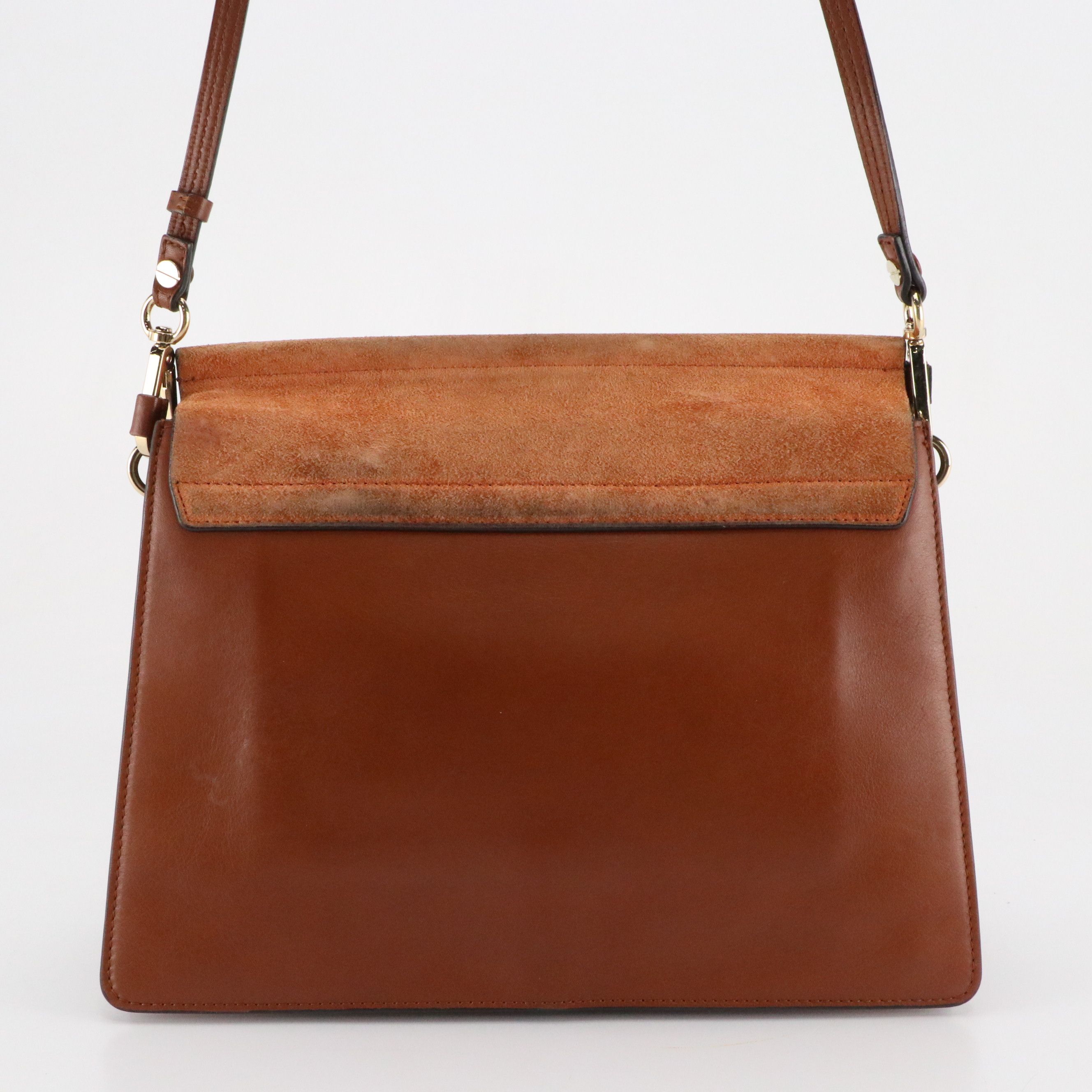 Chloé Large Faye Shoulder Bag in Tobacco Calfskin Leather and Suede