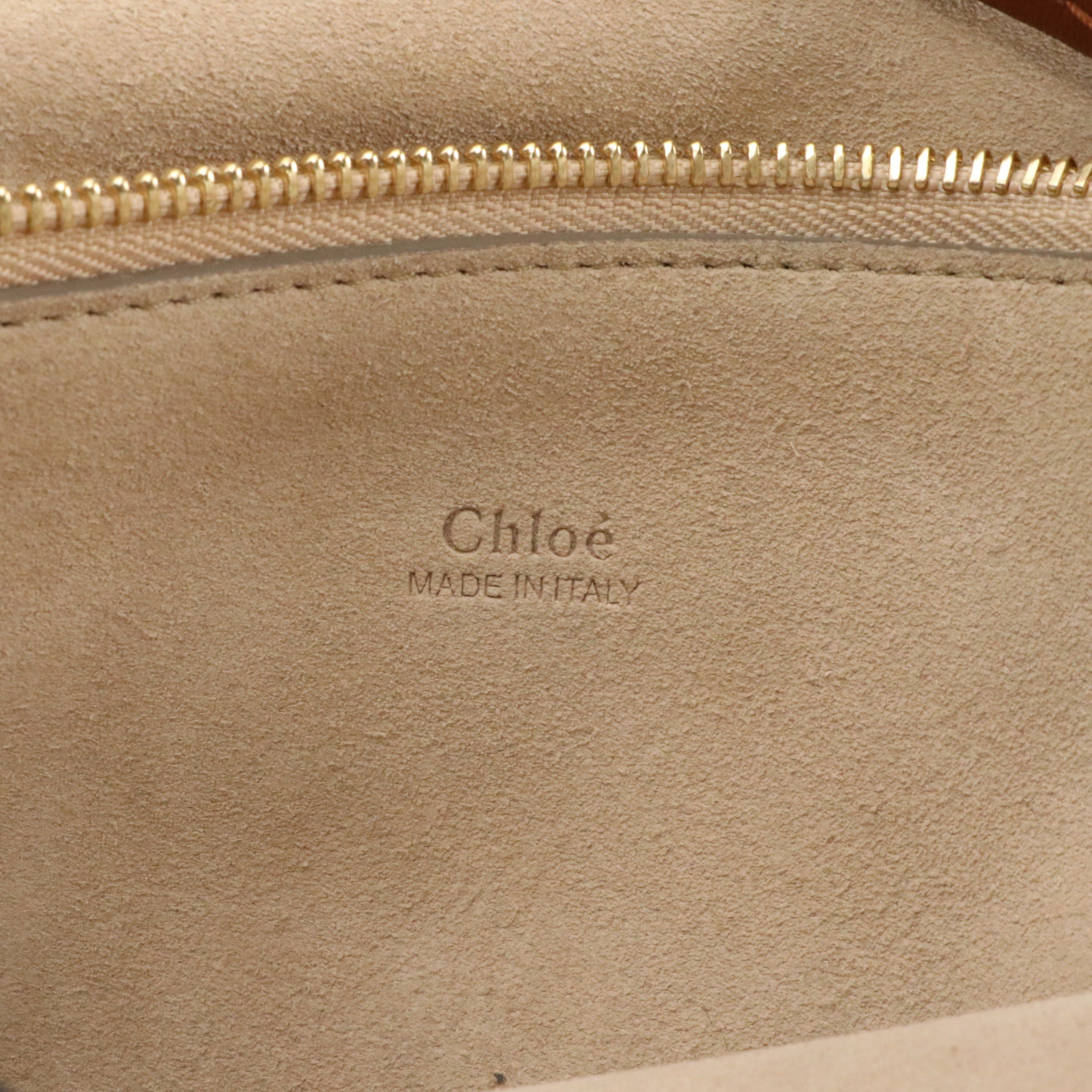 Chloé Large Faye Shoulder Bag in Tobacco Calfskin Leather and Suede