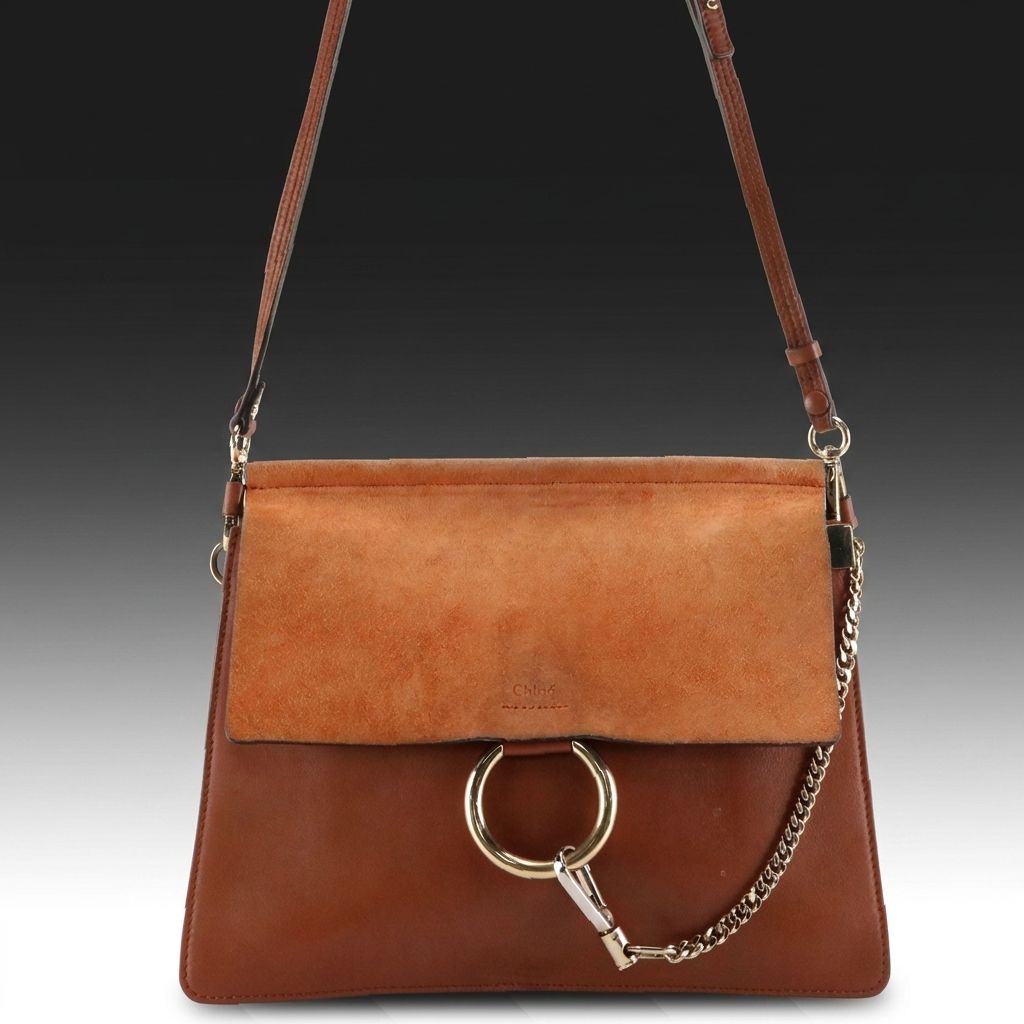 Chloé Large Faye Shoulder Bag in Tobacco Calfskin Leather and Suede