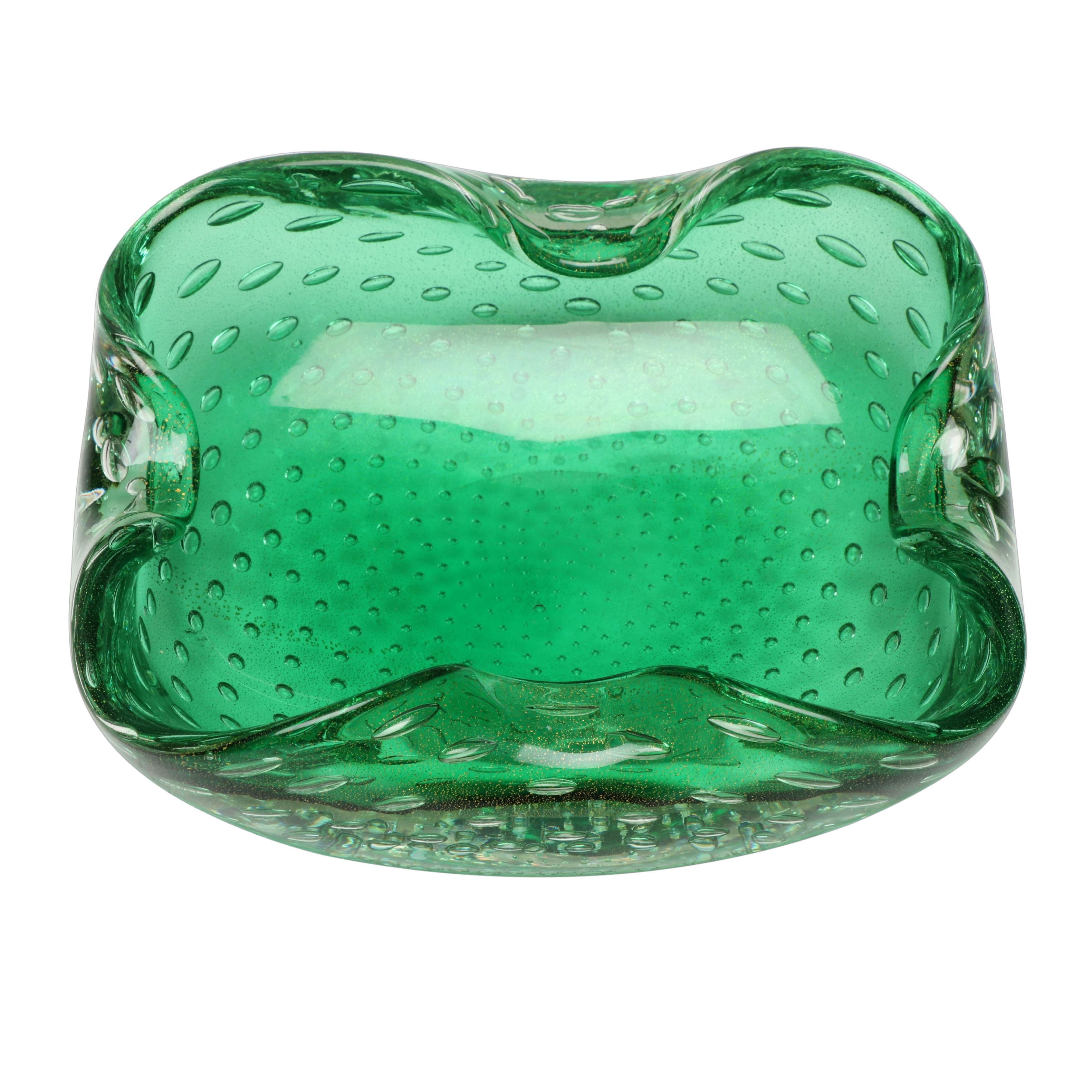 Murano Style Bullicante Green Art Glass Decorative Bowl
