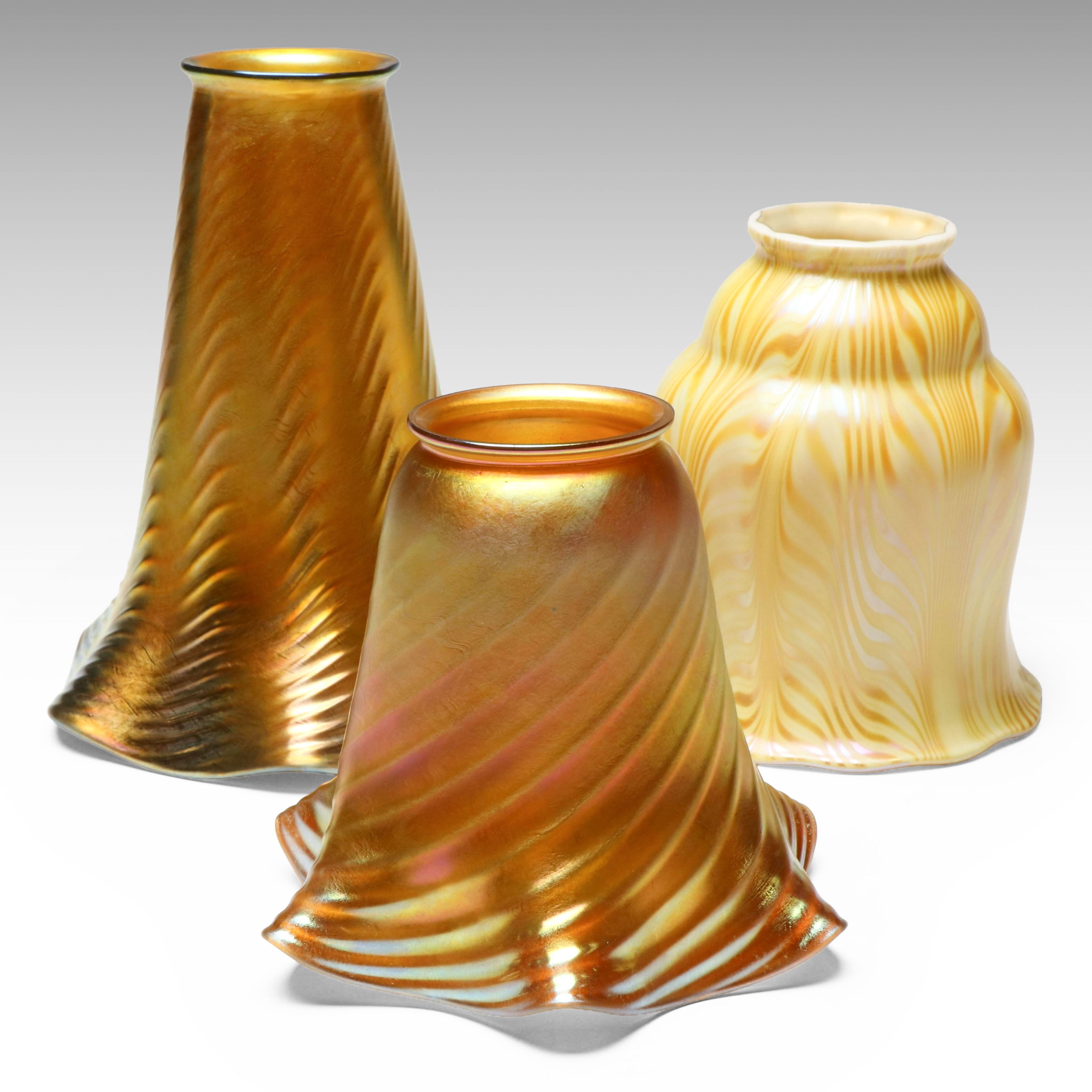 Steuben with Other Art Nouveau Iridescent Glass Lampshades