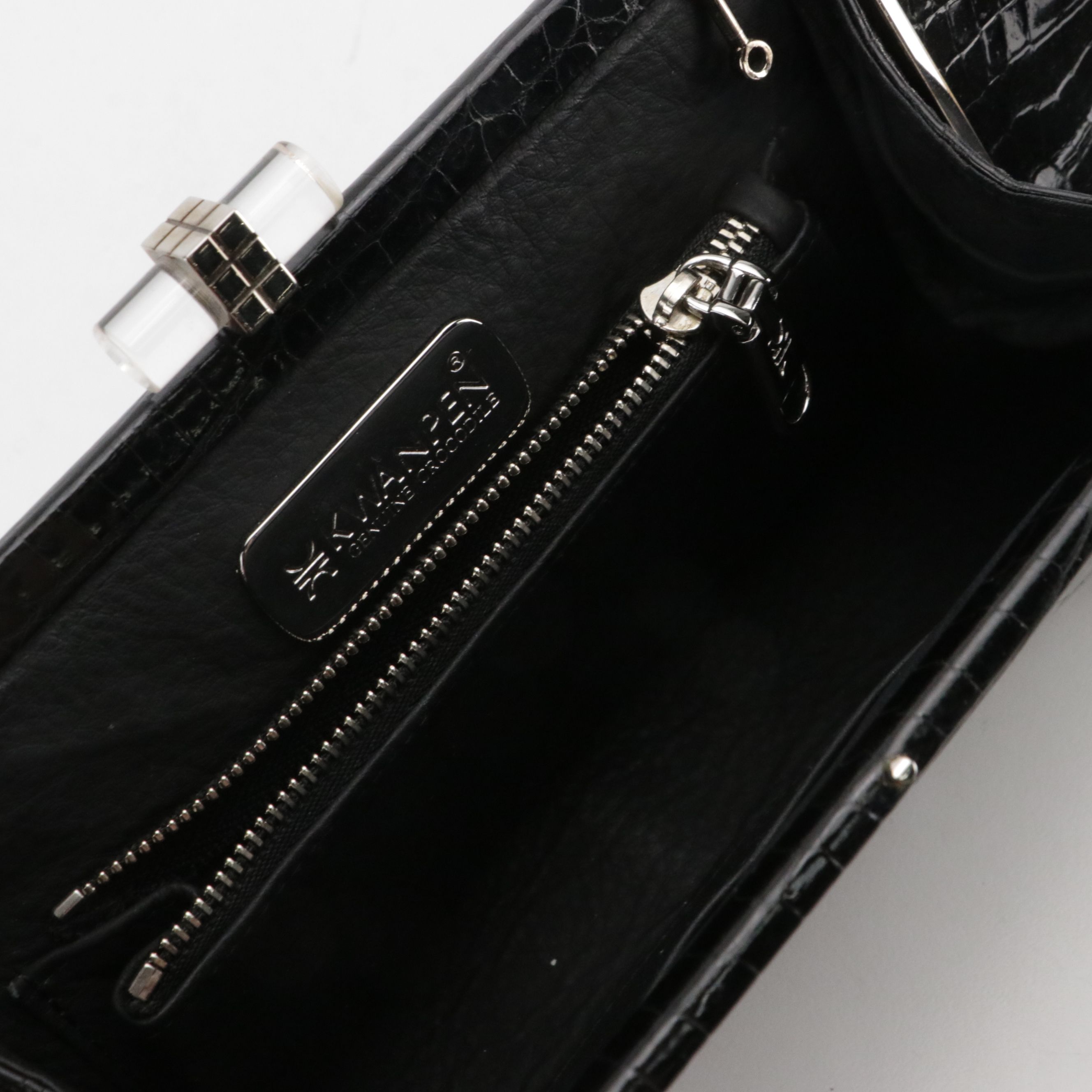 Kwanpen Shiny Black Crocodile Leather Clutch Bag