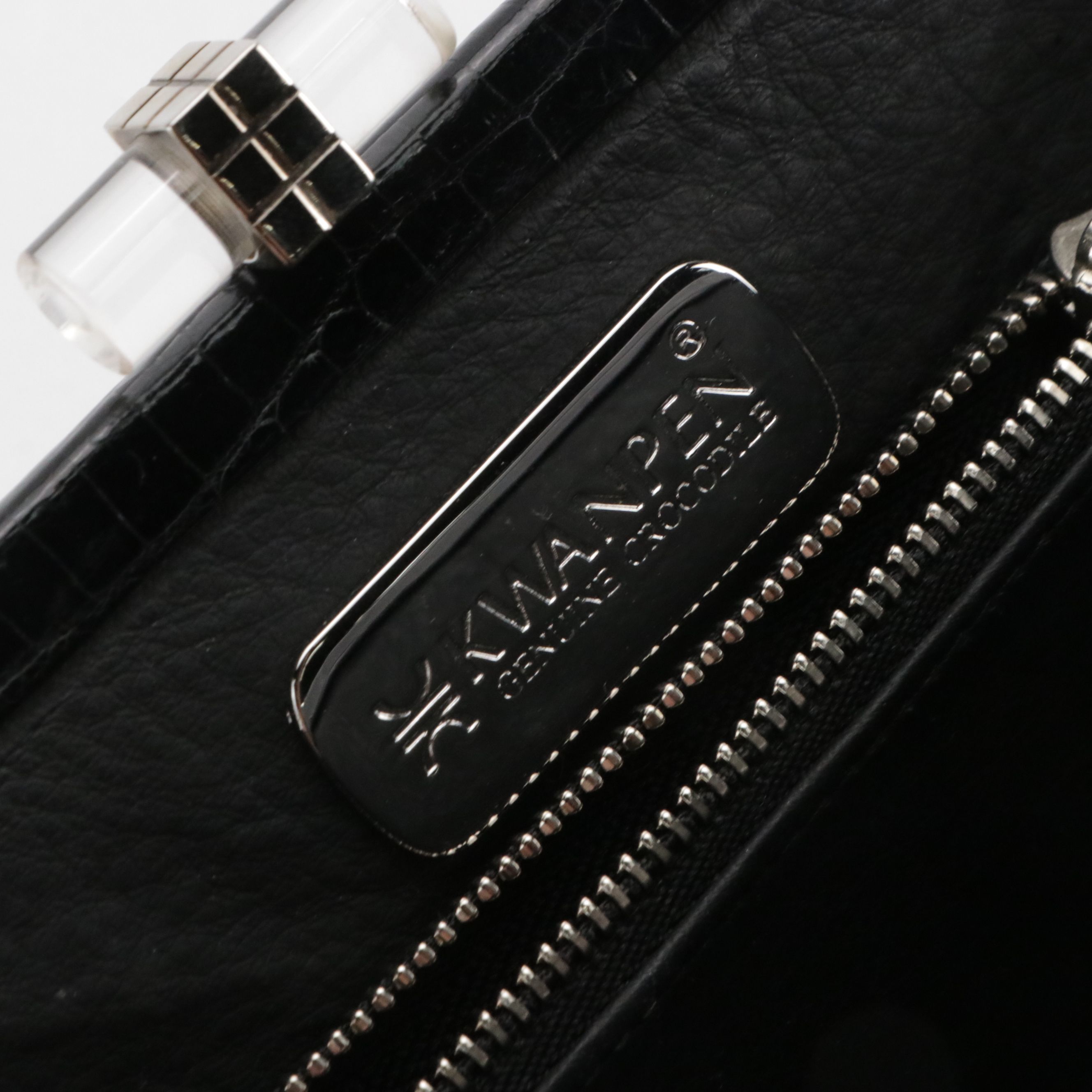 Kwanpen Shiny Black Crocodile Leather Clutch Bag