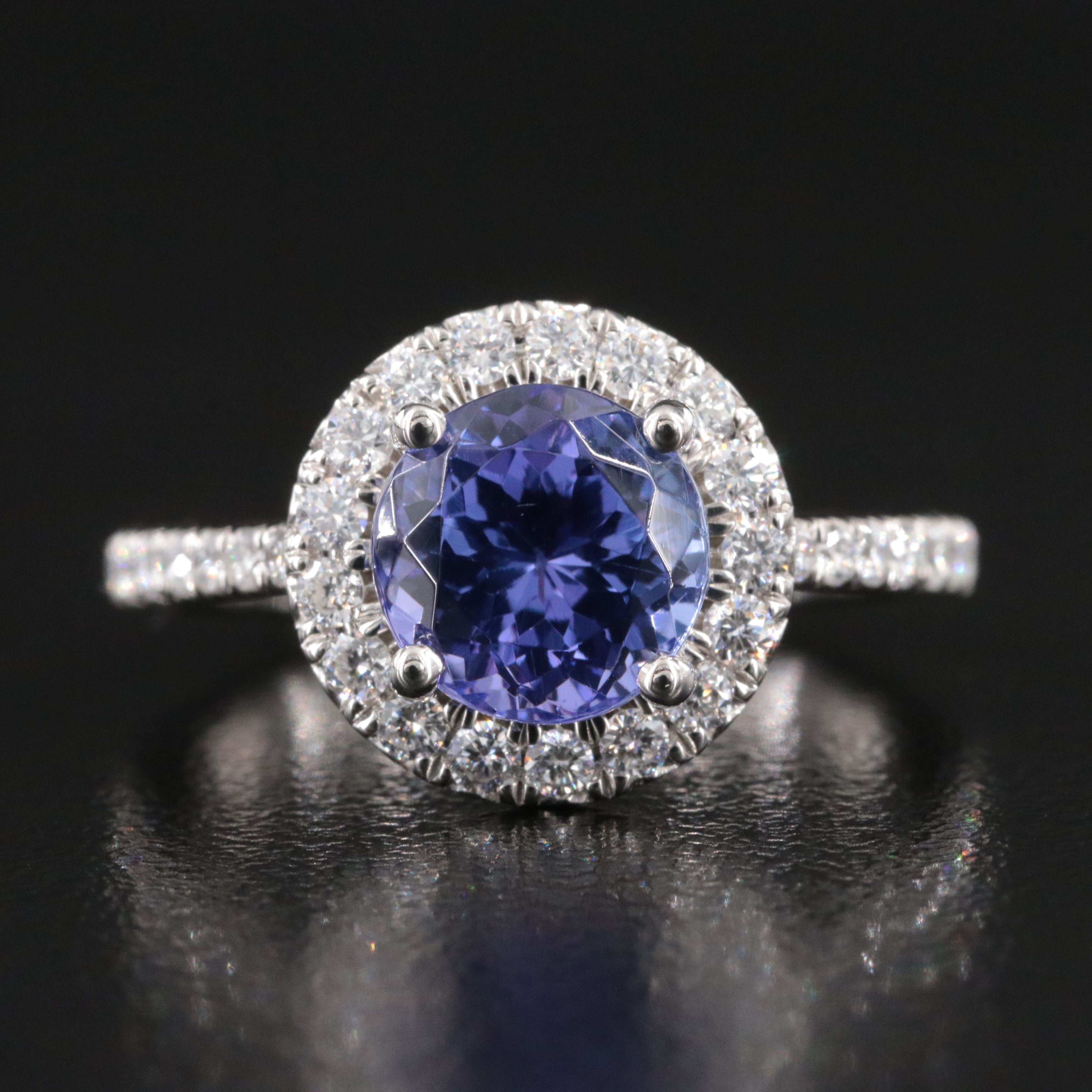 Platinum 2.33 CT Tanzanite Ring with Diamond Halo and Accents