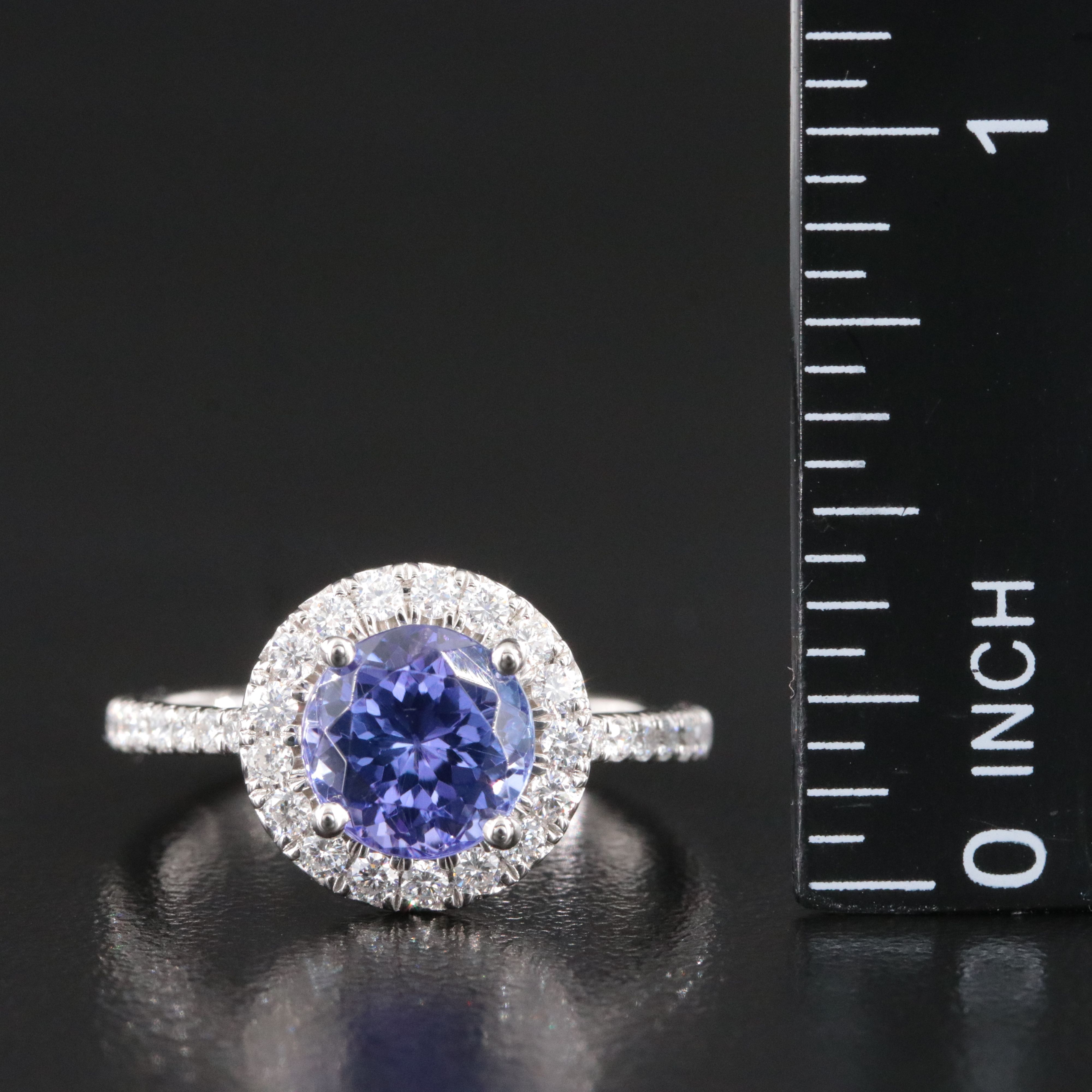 Platinum 2.33 CT Tanzanite Ring with Diamond Halo and Accents